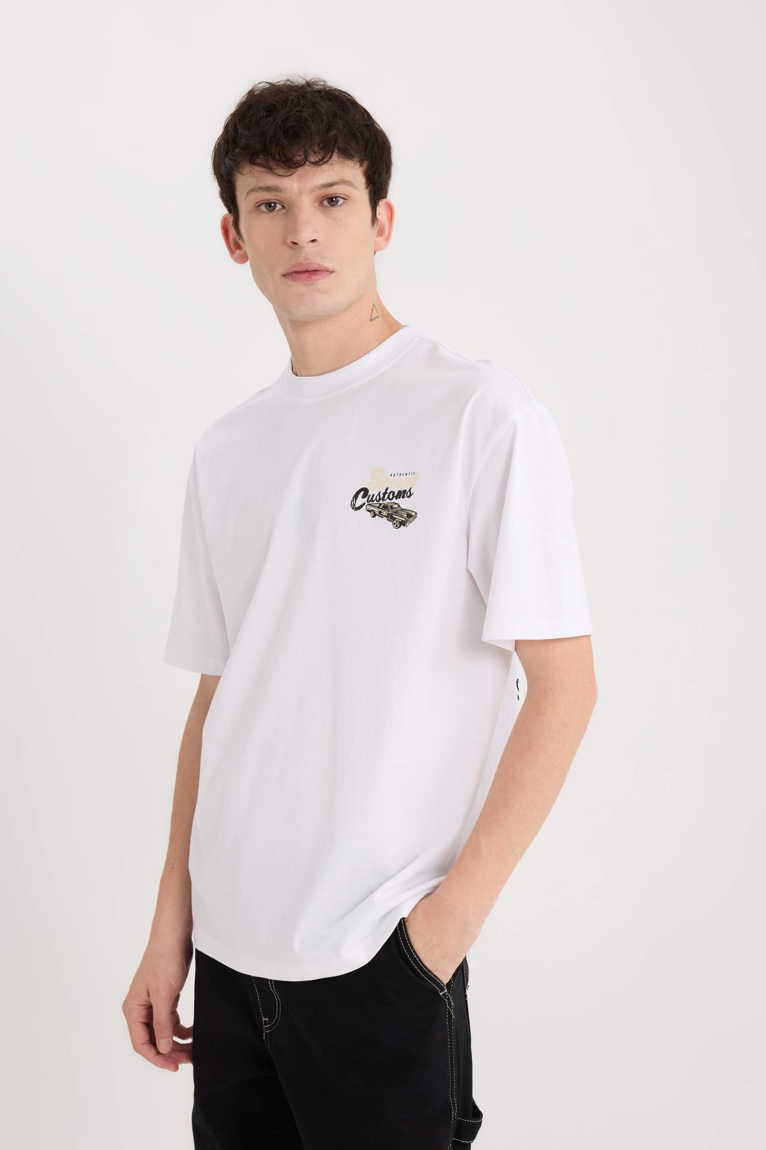 Boxy Fit Crew Neck Back Printed T-Shirt