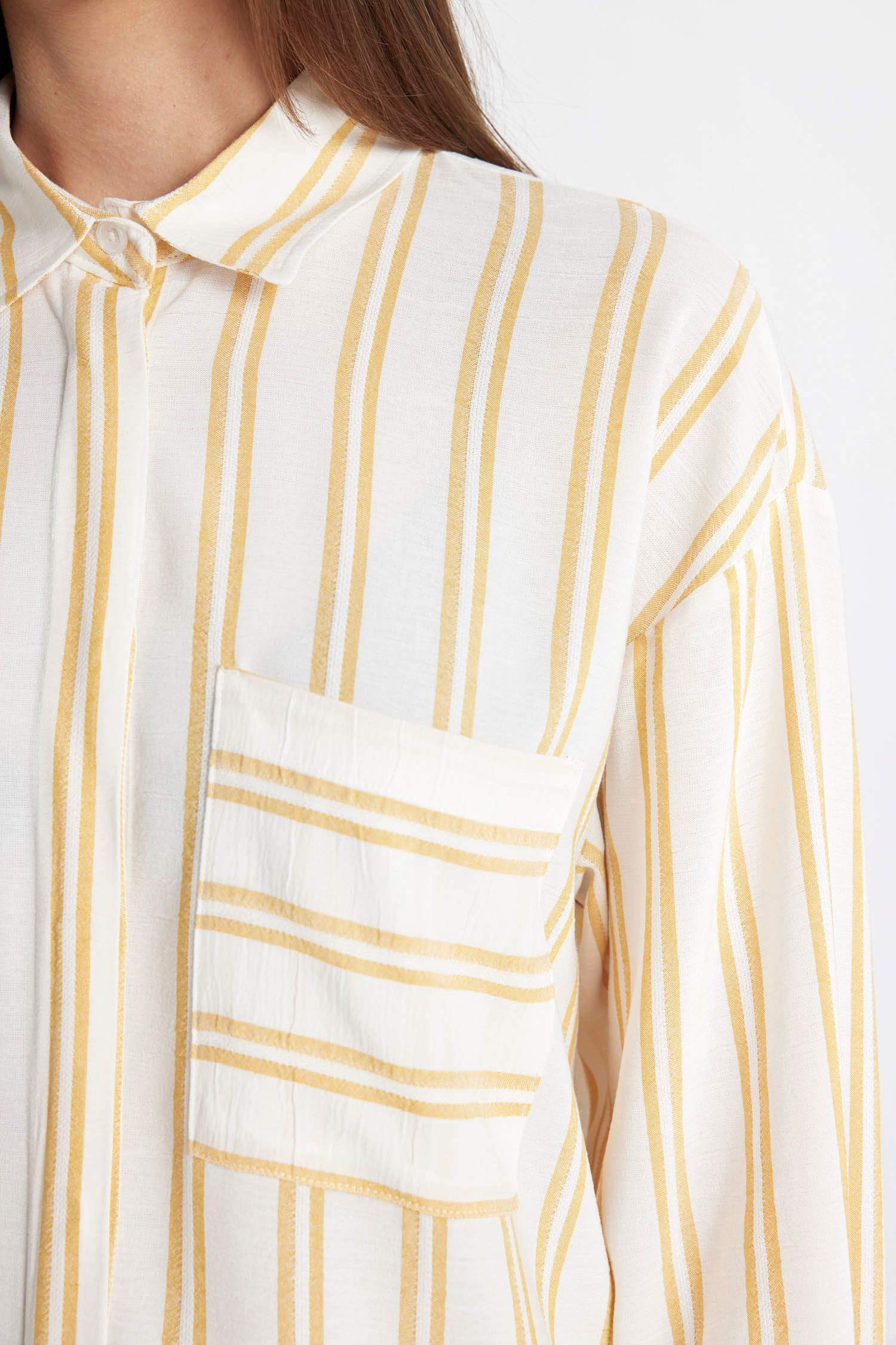 Relax Fit Çizgili Viskon Uzun Kollu Tunik