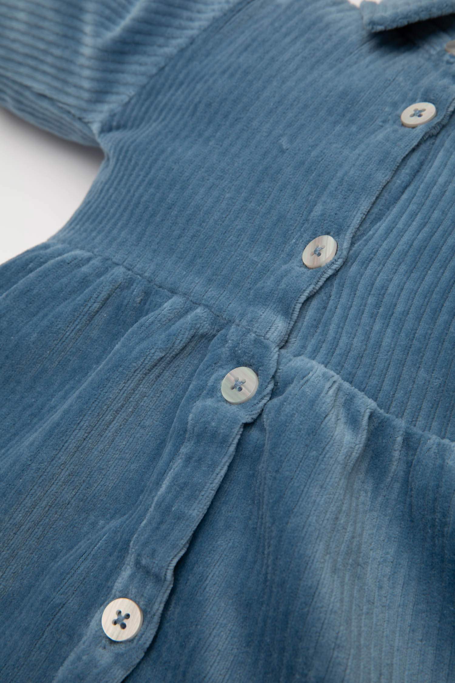 Kız Bebek Uzun Kollu Düğmeli Fitilli Kadife Elbise