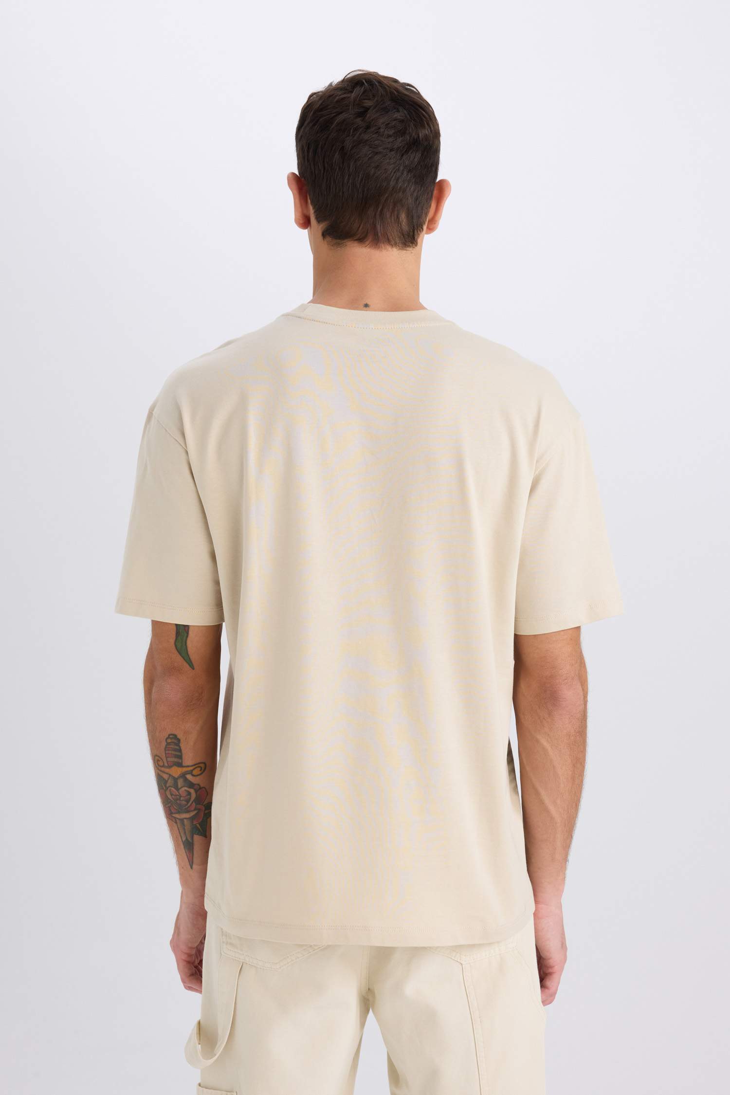 %100 Pamuk Boxy Fit Bisiklet Yaka Baskılı Kısa Kollu Tişört