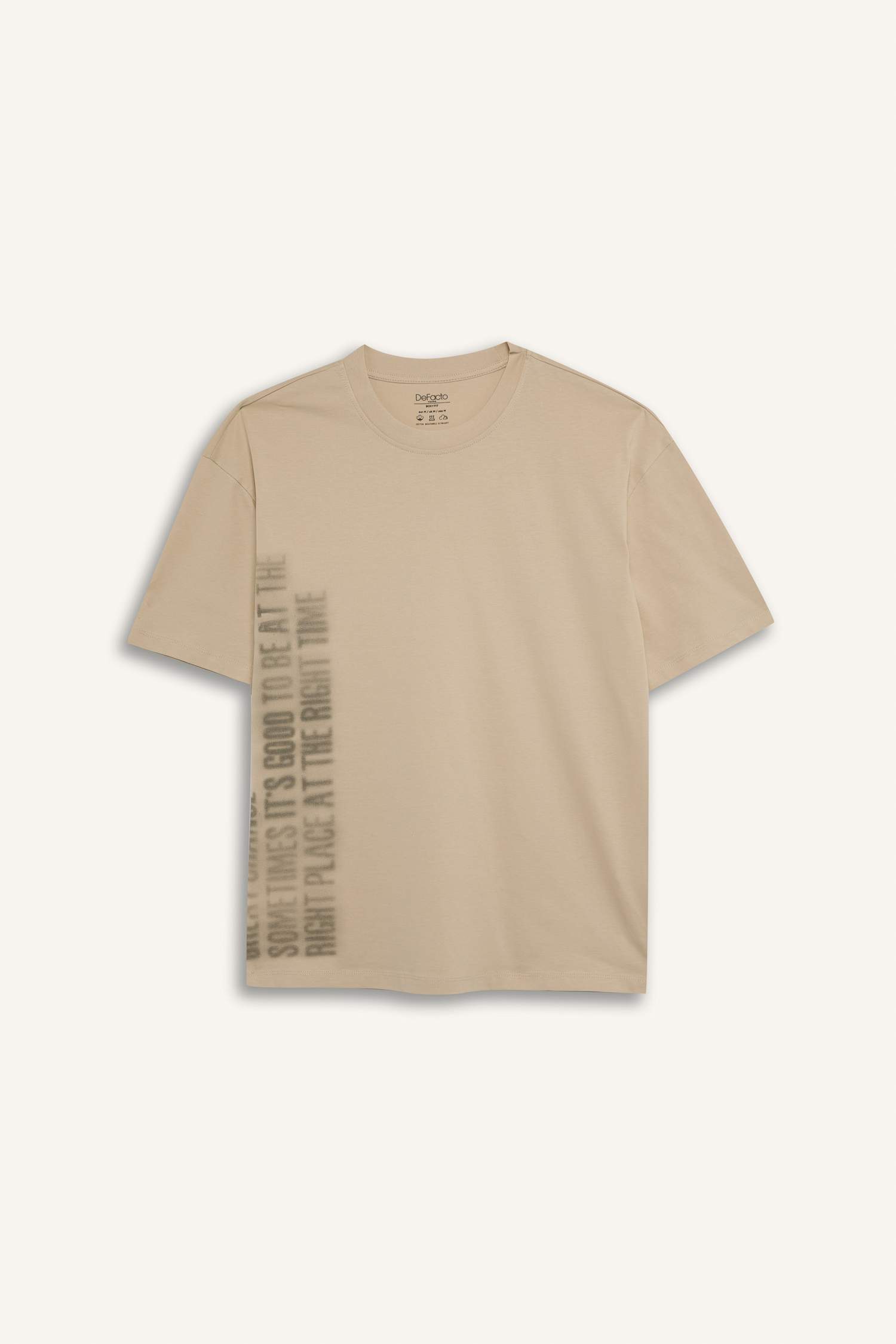 %100 Pamuk Boxy Fit Bisiklet Yaka Baskılı Kısa Kollu Tişört