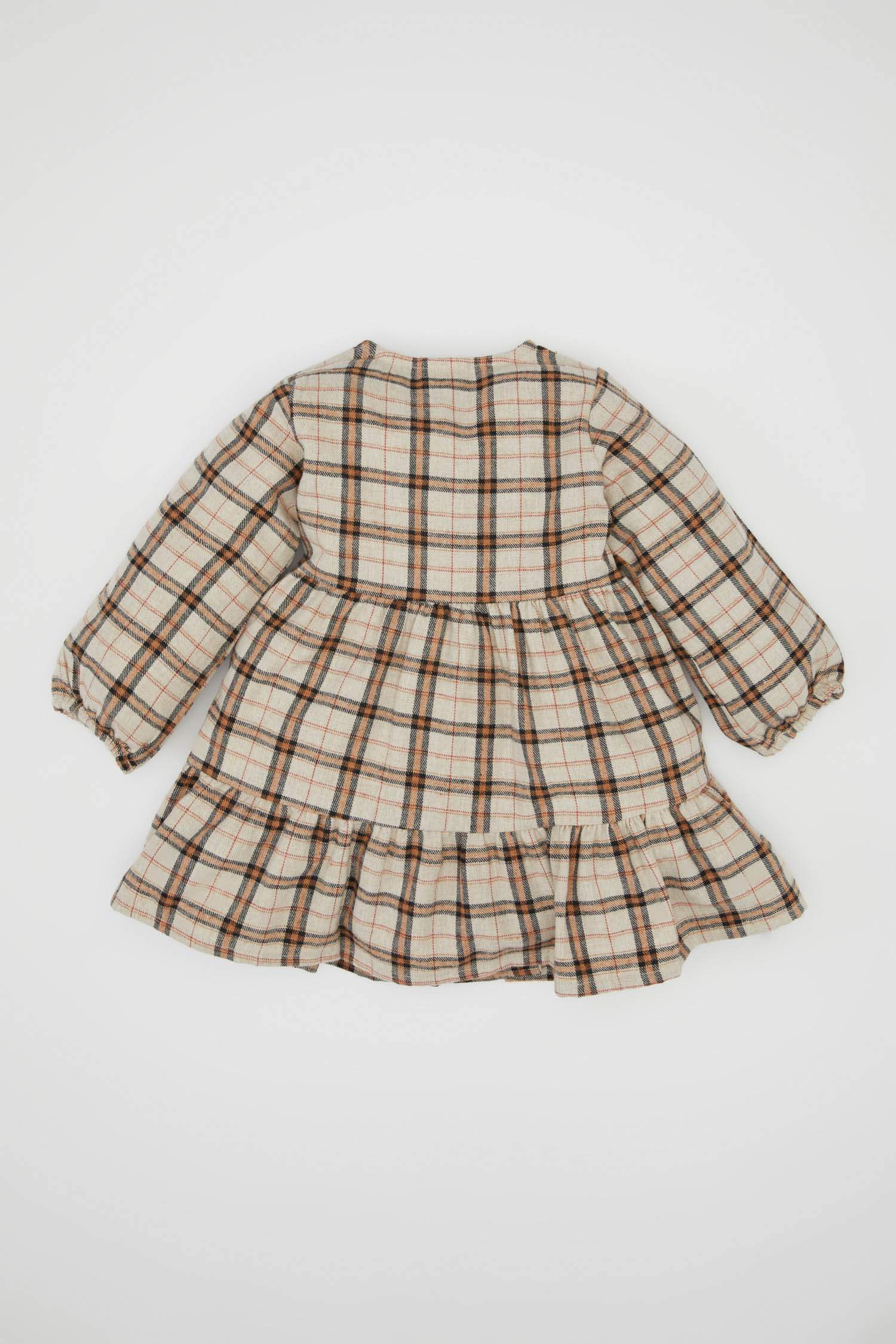 Kız Bebek Düğmeli Uzun Kollu Etek Ucu Volanlı Elbise