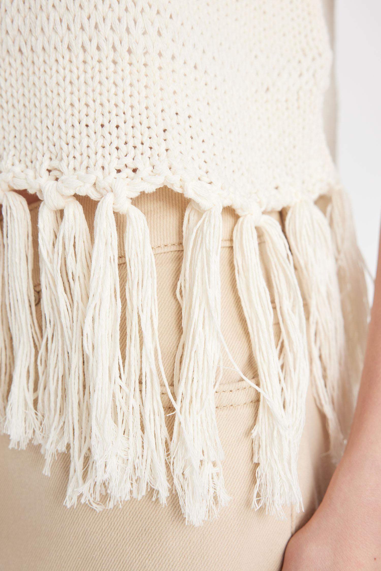 Coool Bisiklet Yaka Basic Düz Püsküllü Triko Süveter