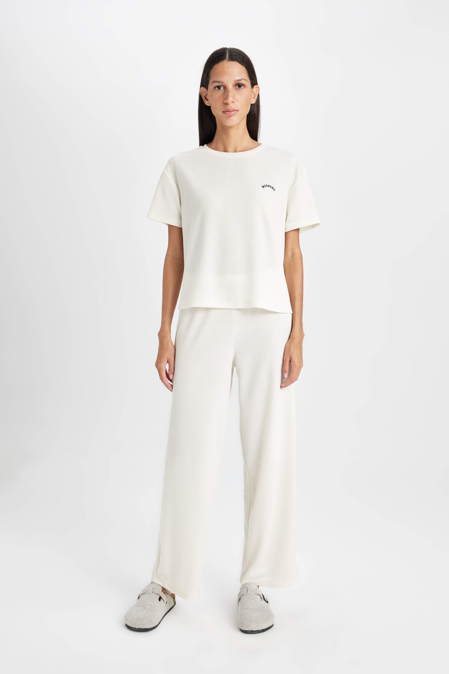 Pijama Takımı Baskılı Kısa Kollu Üst Beli Lastikli Alt