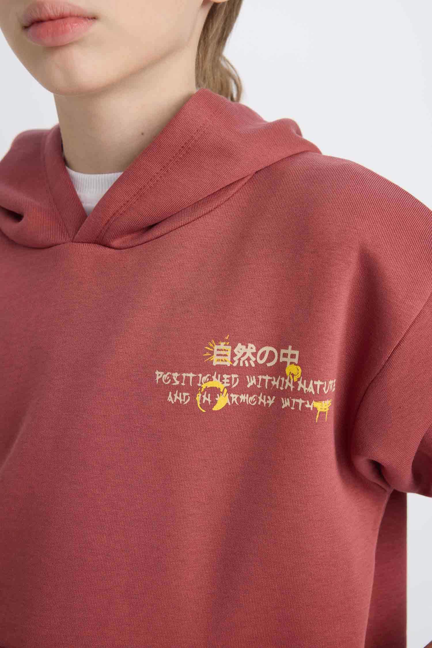 Erkek Çocuk Oversize Geniş Kalıp Sırt Baskılı Kapüşonlu Sweatshirt