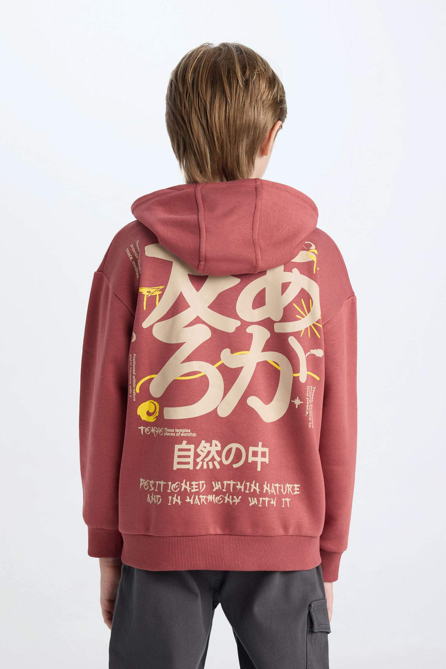 Erkek Çocuk Oversize Geniş Kalıp Sırt Baskılı Kapüşonlu Sweatshirt