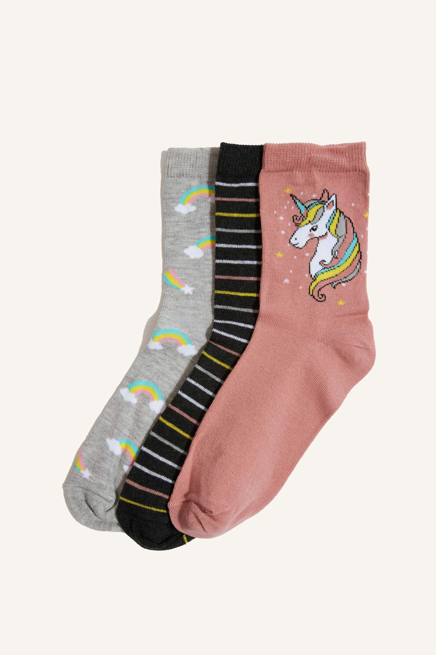 جوارب بناتي طويل قطن - 3 قطع