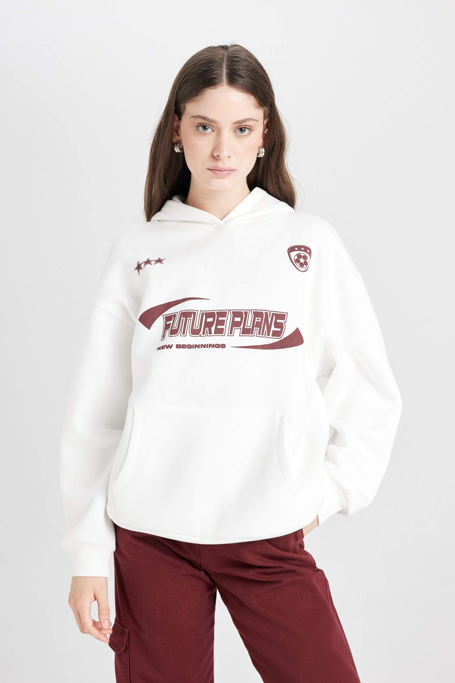 Coool Oversize Geniş Kalıp Kapüşonlu Baskılı Kalın Sweatshirt