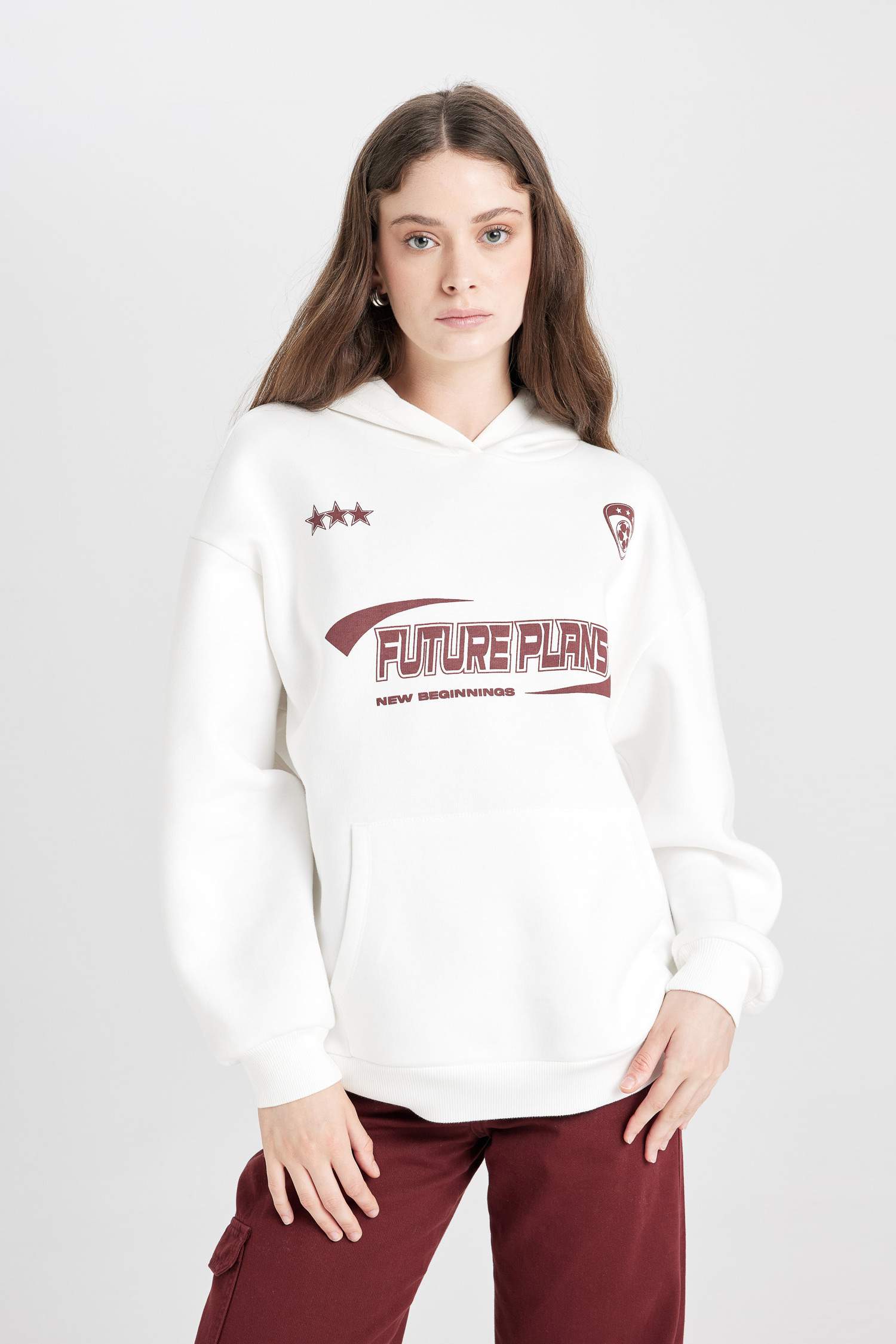 Coool Oversize Geniş Kalıp Kapüşonlu Baskılı Kalın Sweatshirt