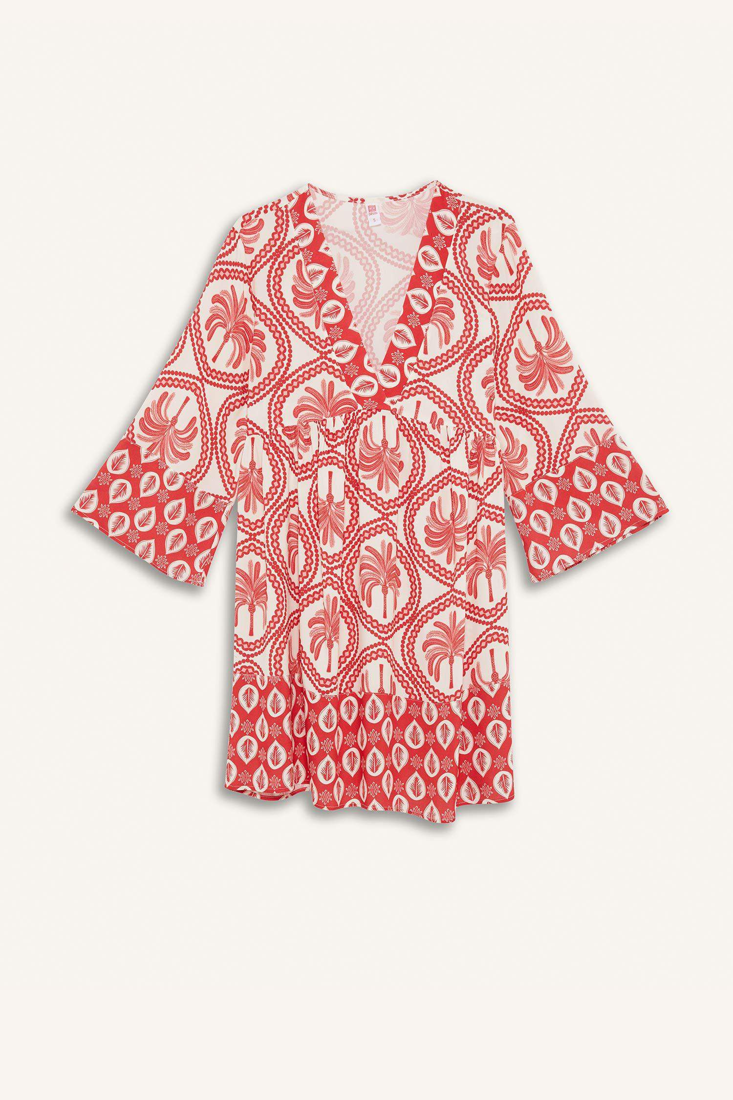 V Yaka Desenli Plaj Elbisesi-Fall in Love 