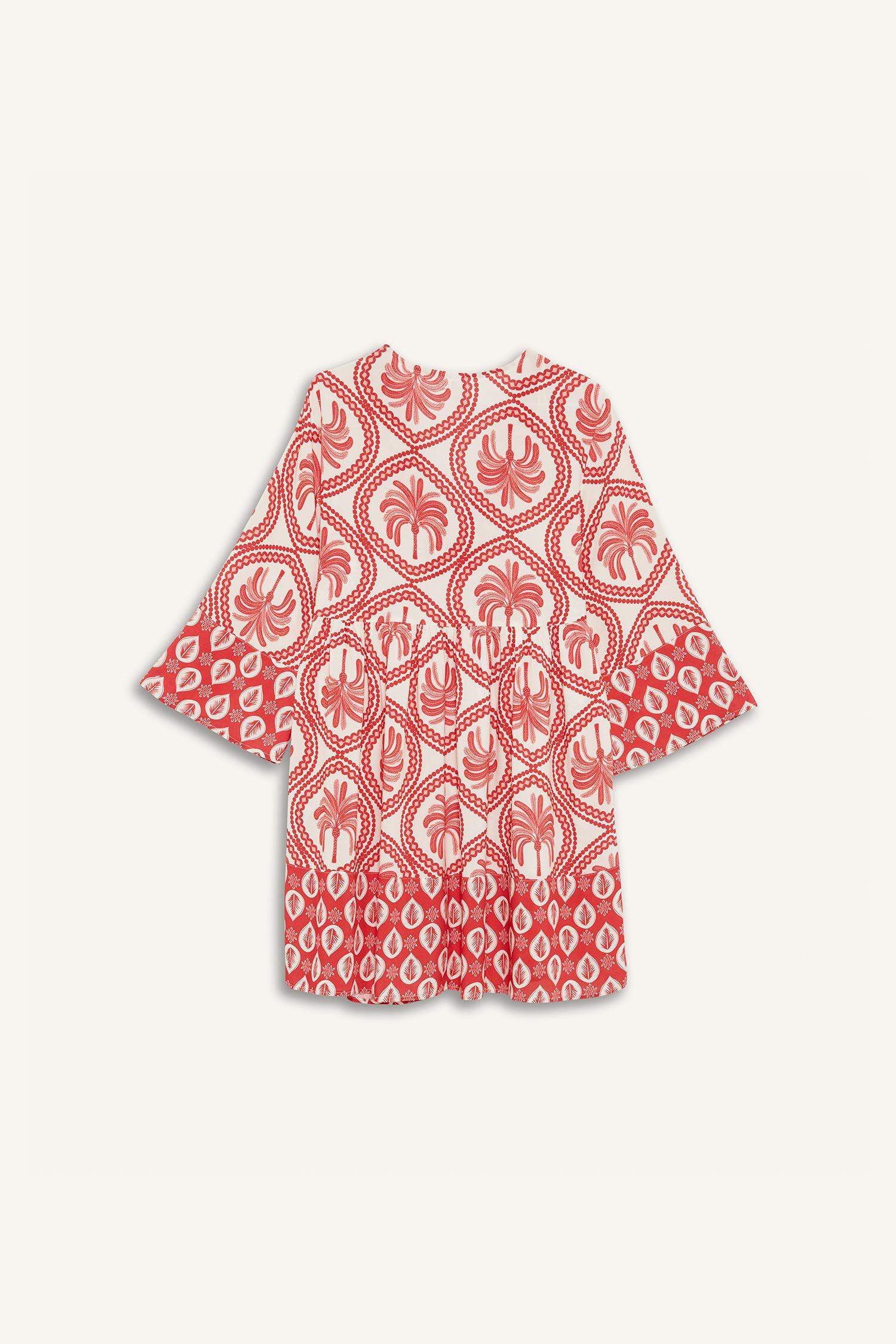 V Yaka Desenli Plaj Elbisesi-Fall in Love 