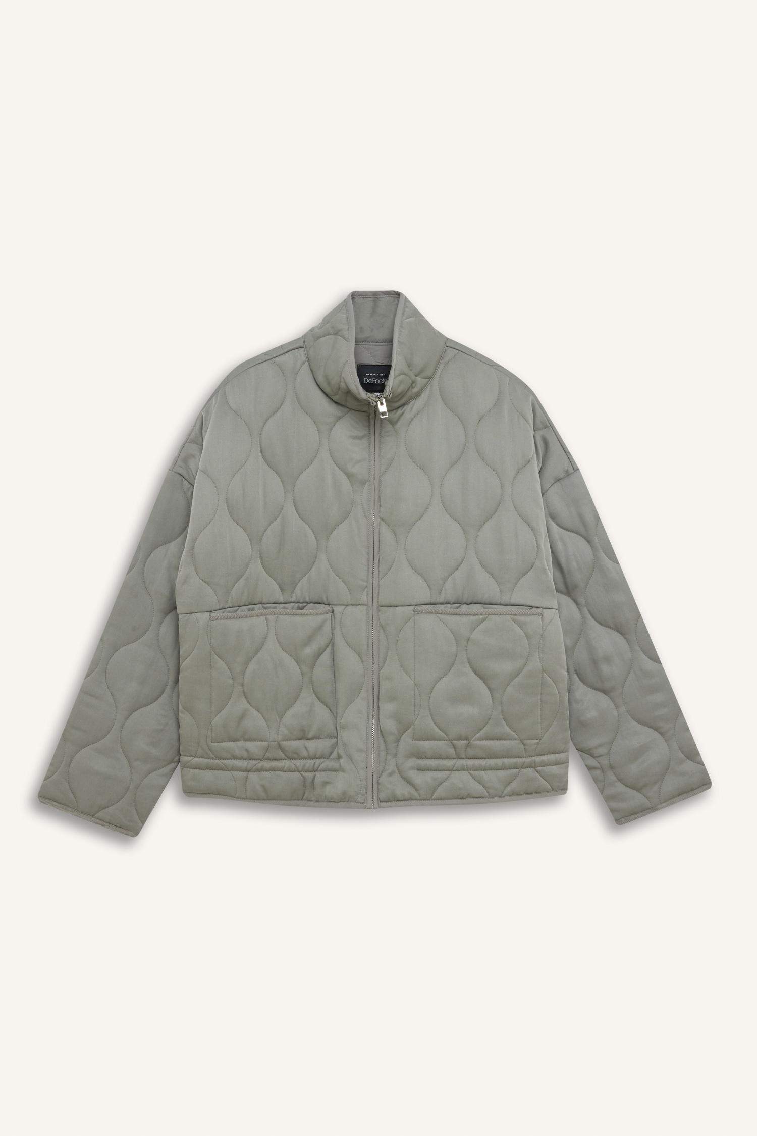 Su Geçirmez Polo Yaka Fermuarlı Cepli Kapitoneli Mevsimlik Mont