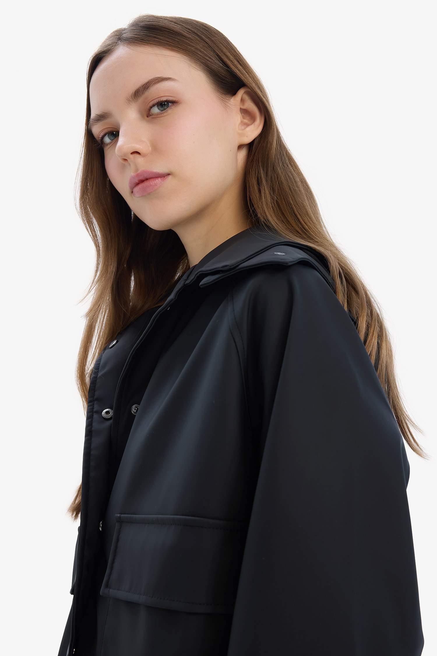 Hood Detail Shirt Collar Waterprood Rain Jacket