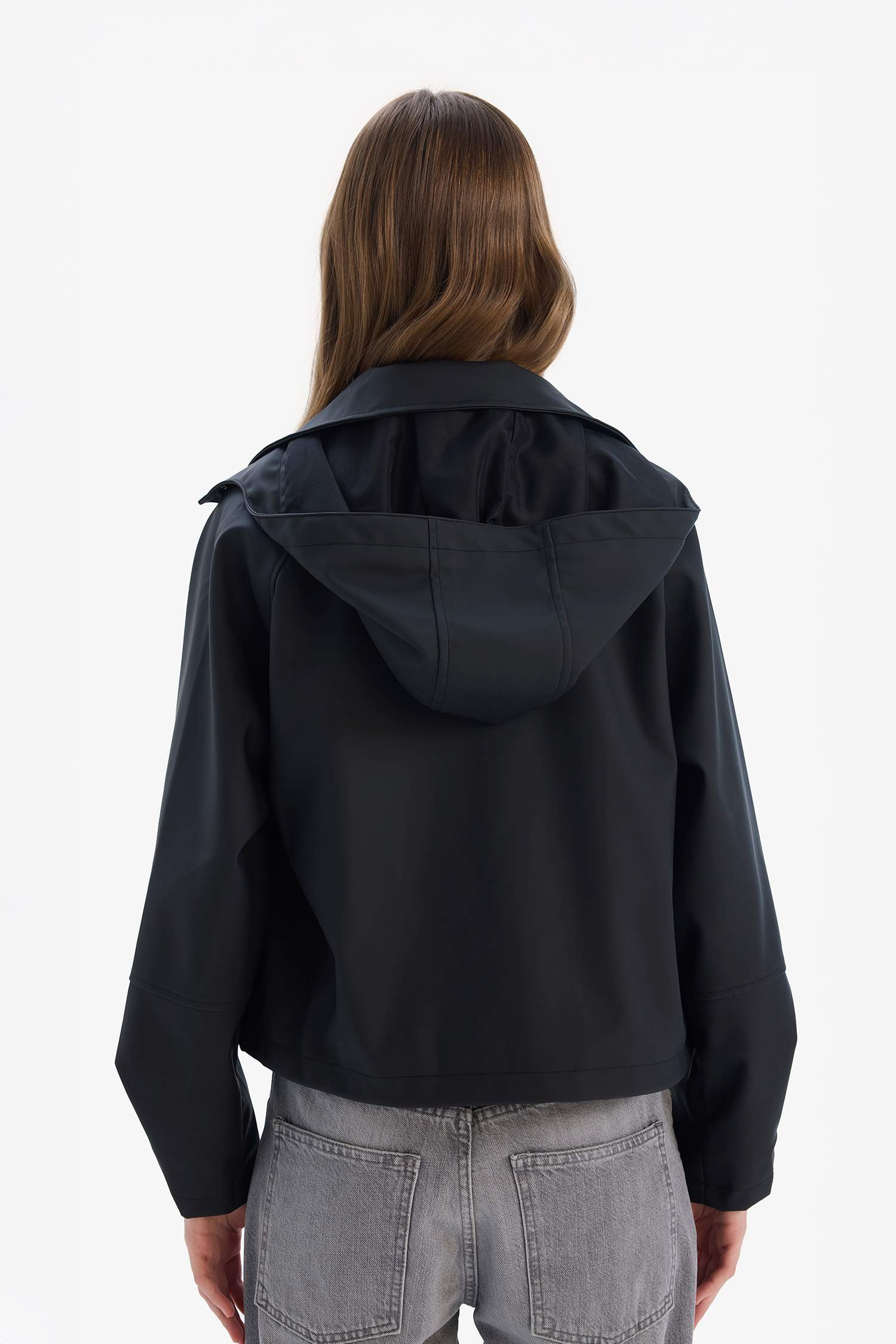 Hood Detail Shirt Collar Waterprood Rain Jacket