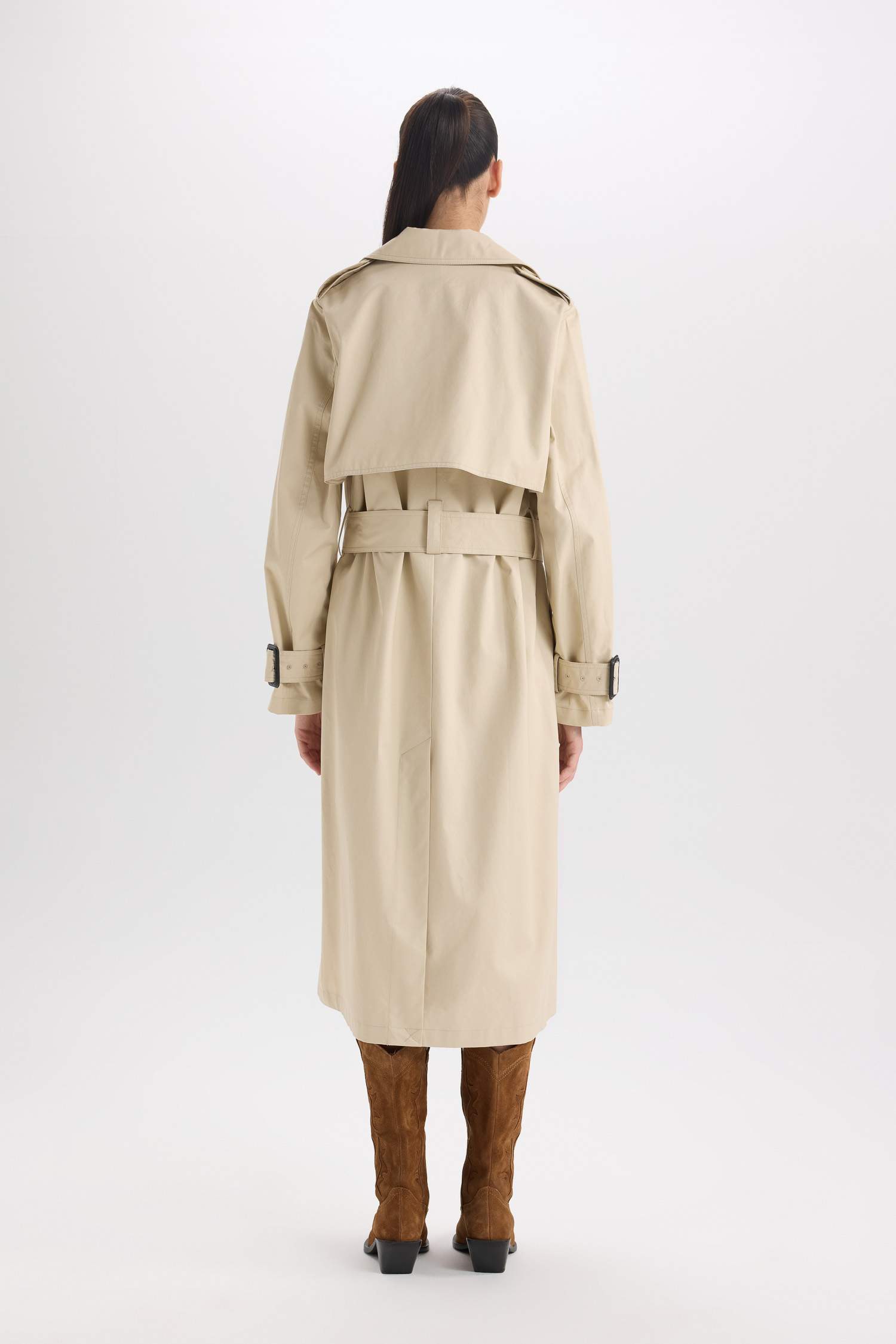 Double Breasted Belted Long Trench Coat