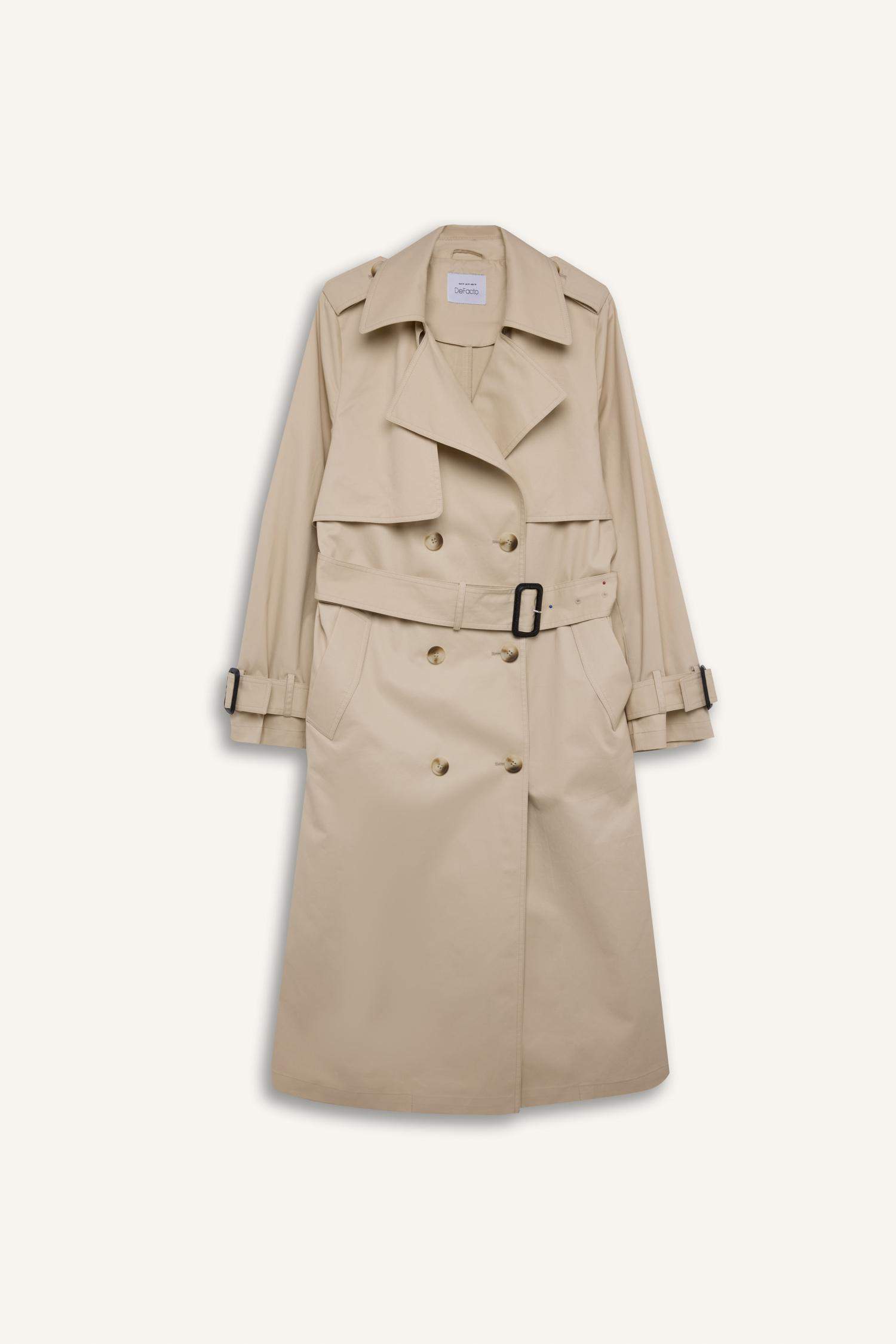 Double Breasted Belted Long Trench Coat