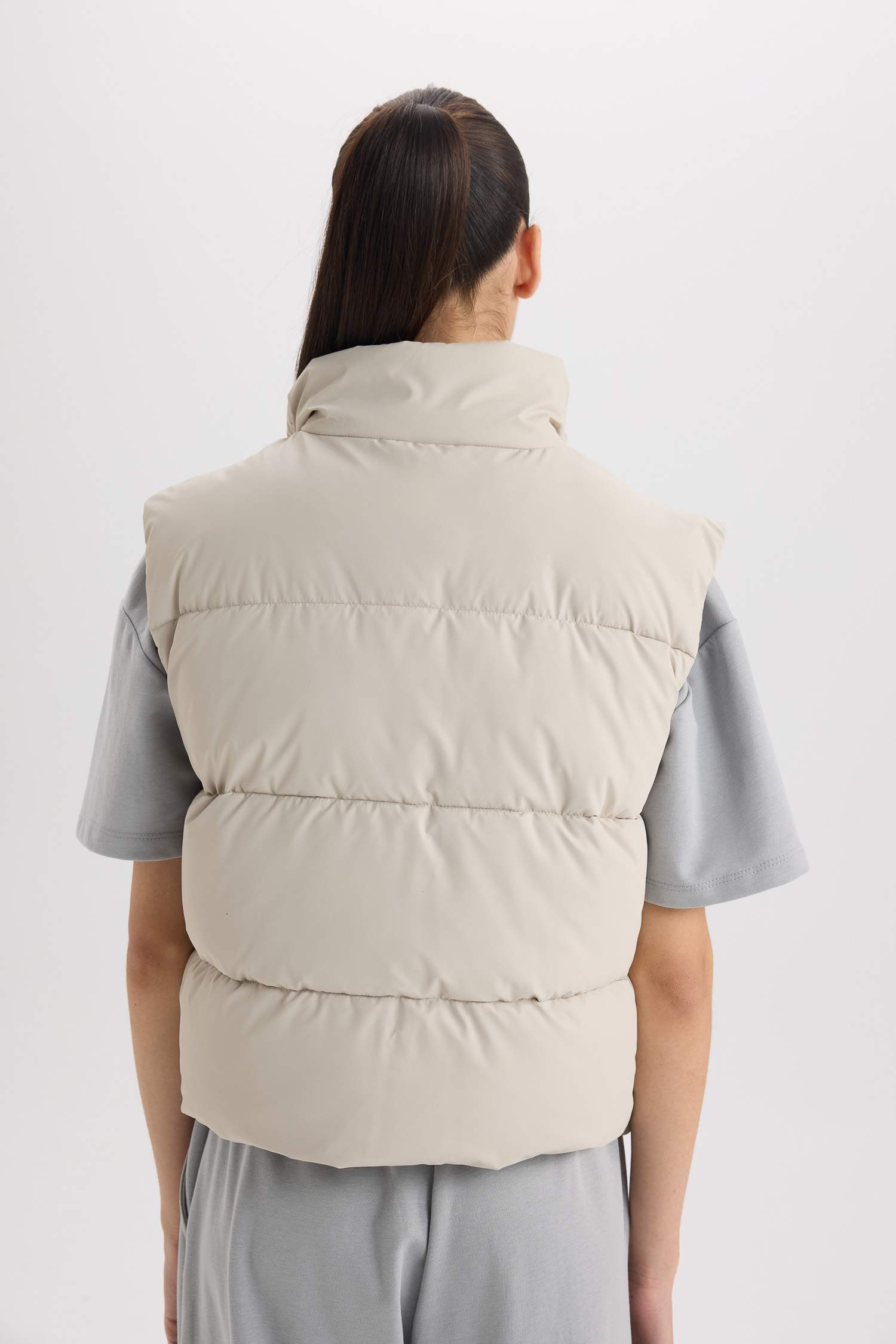Regular Fit Stand Collar Quilted Zippered Puffer Vest