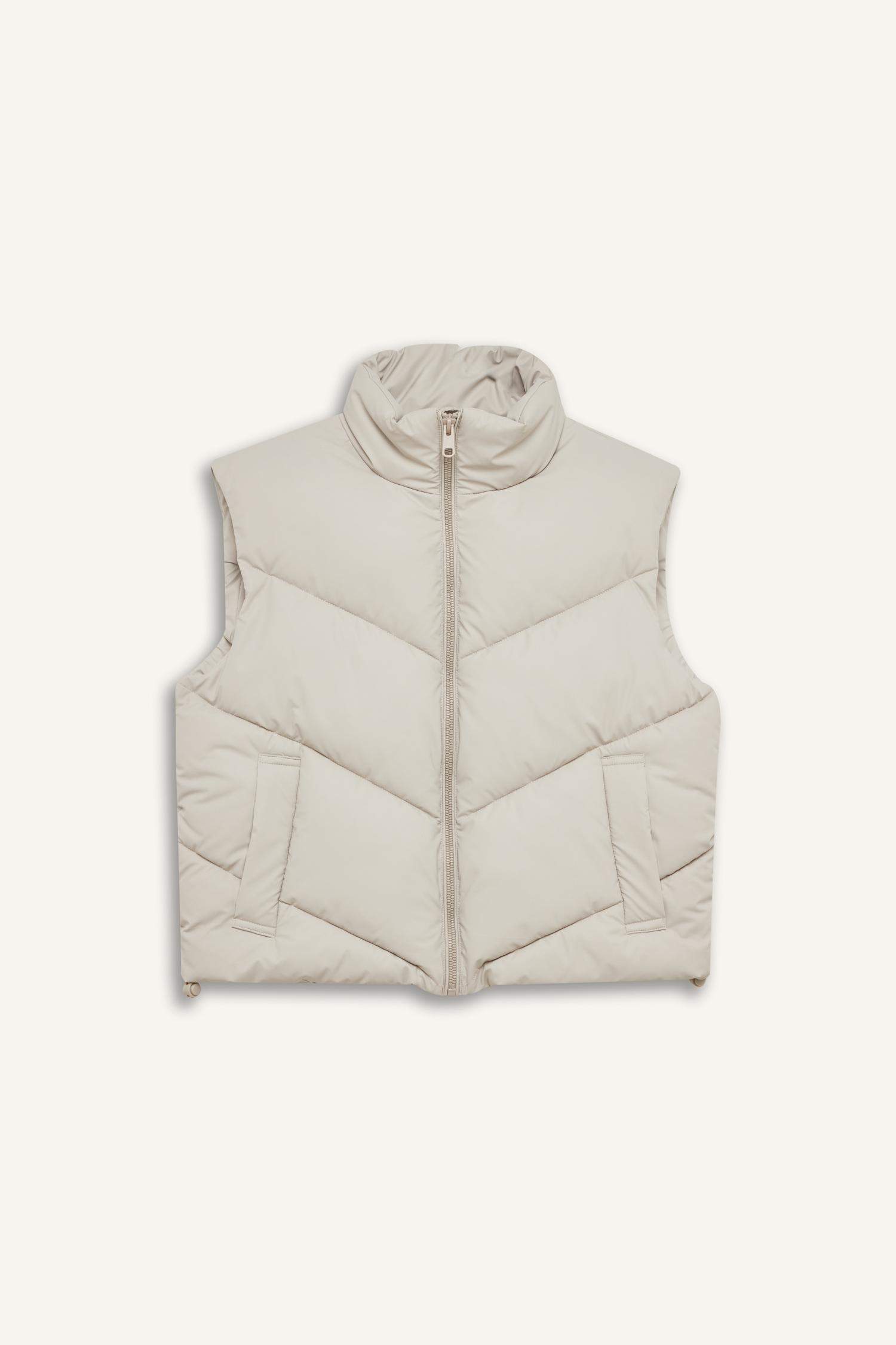 Regular Fit Stand Collar Quilted Zippered Puffer Vest