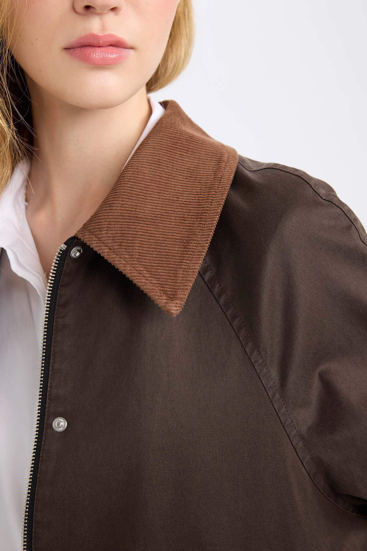 جاكيت قطيفة خفيف قصة عادية بياقة بولو