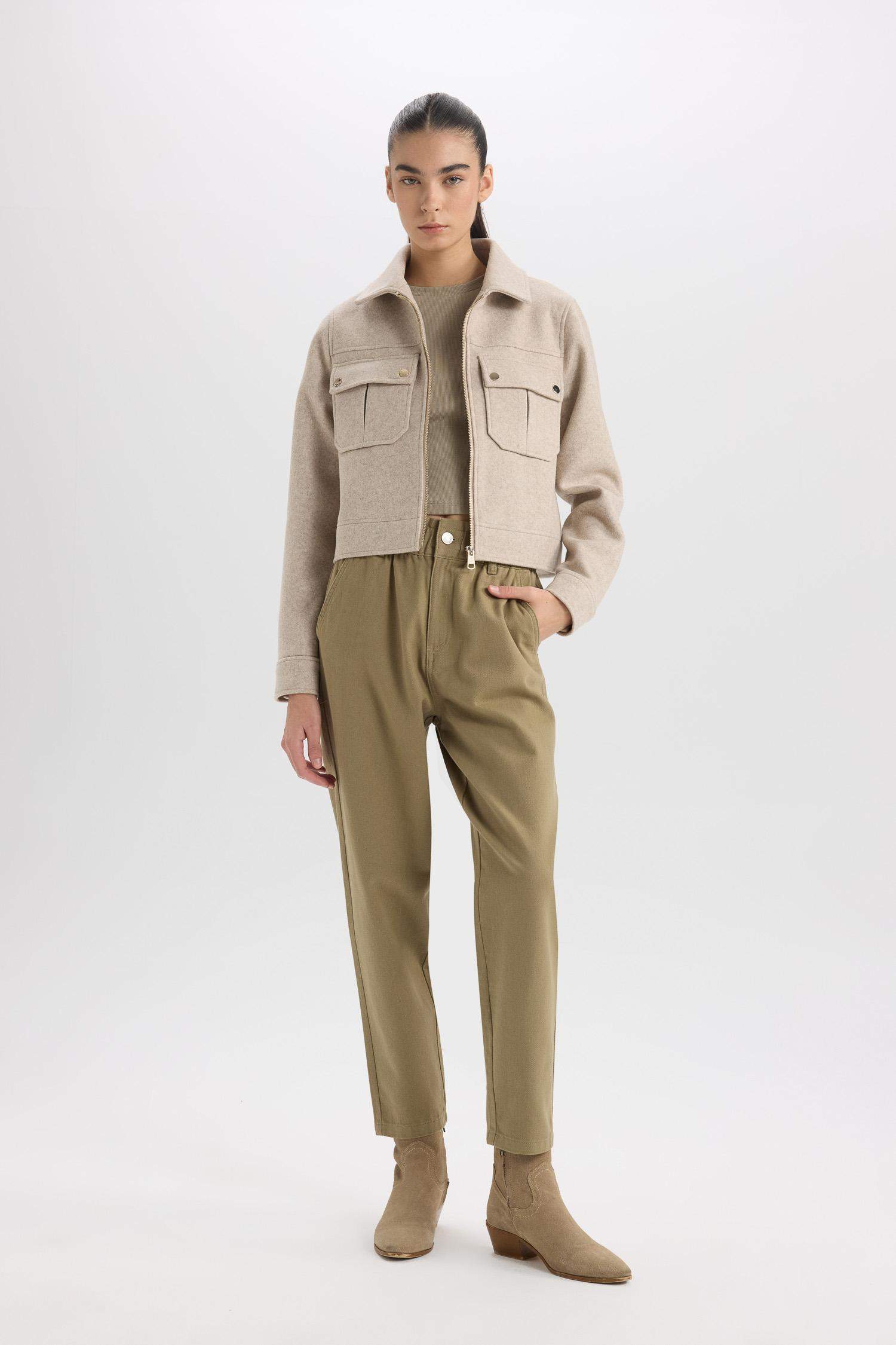 Regular Fit Polo Yaka Cepli Fermuarlı Kısa Kaşe Kaban