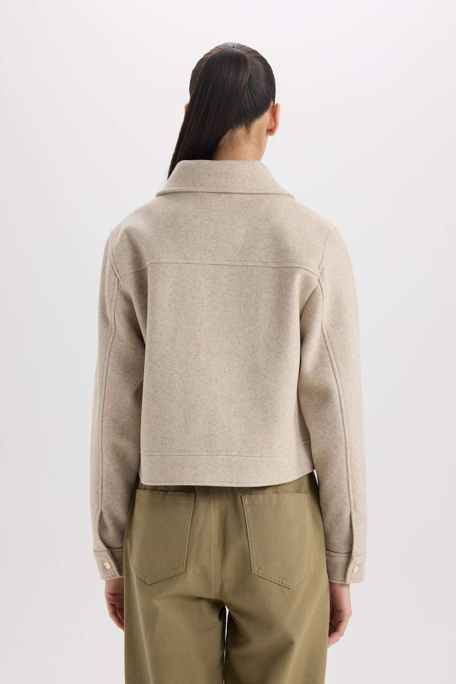 Regular Fit Polo Yaka Cepli Fermuarlı Kısa Kaşe Kaban