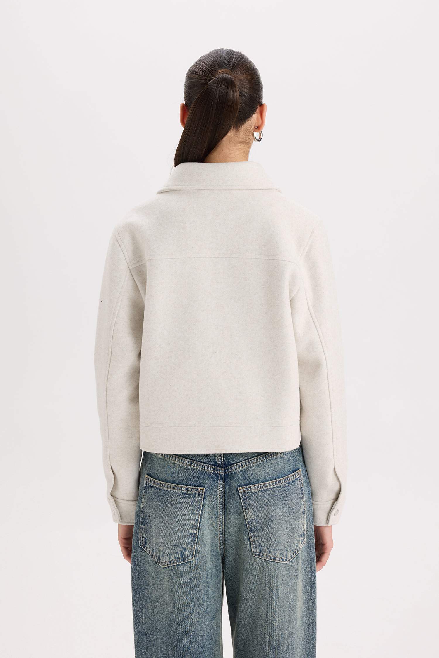 Regular Fit Polo Yaka Cepli Fermuarlı Kısa Kaşe Kaban