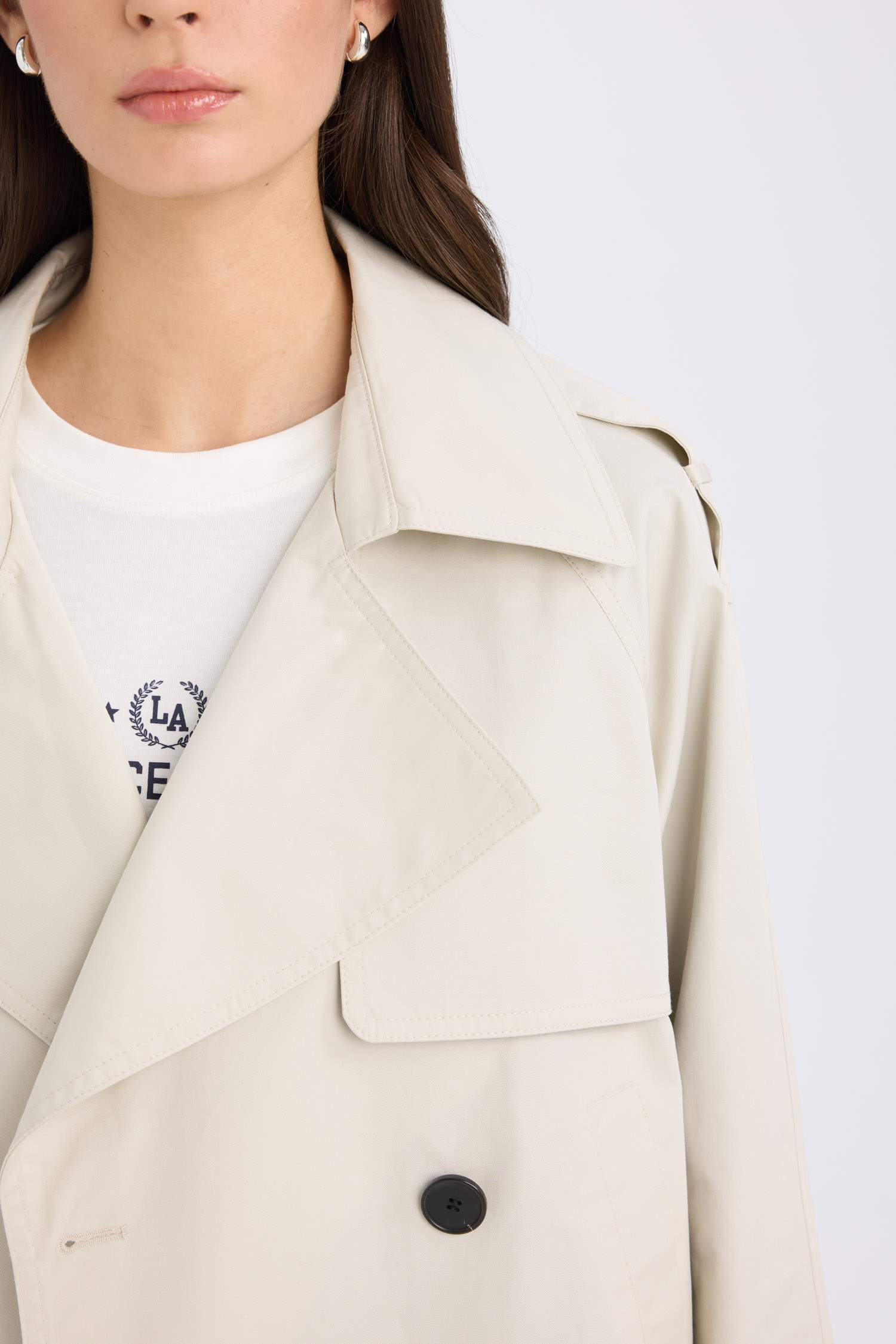 Regular Fit Kısa Trençkot Smokin Yaka Düğmeli Cepli Apoletli