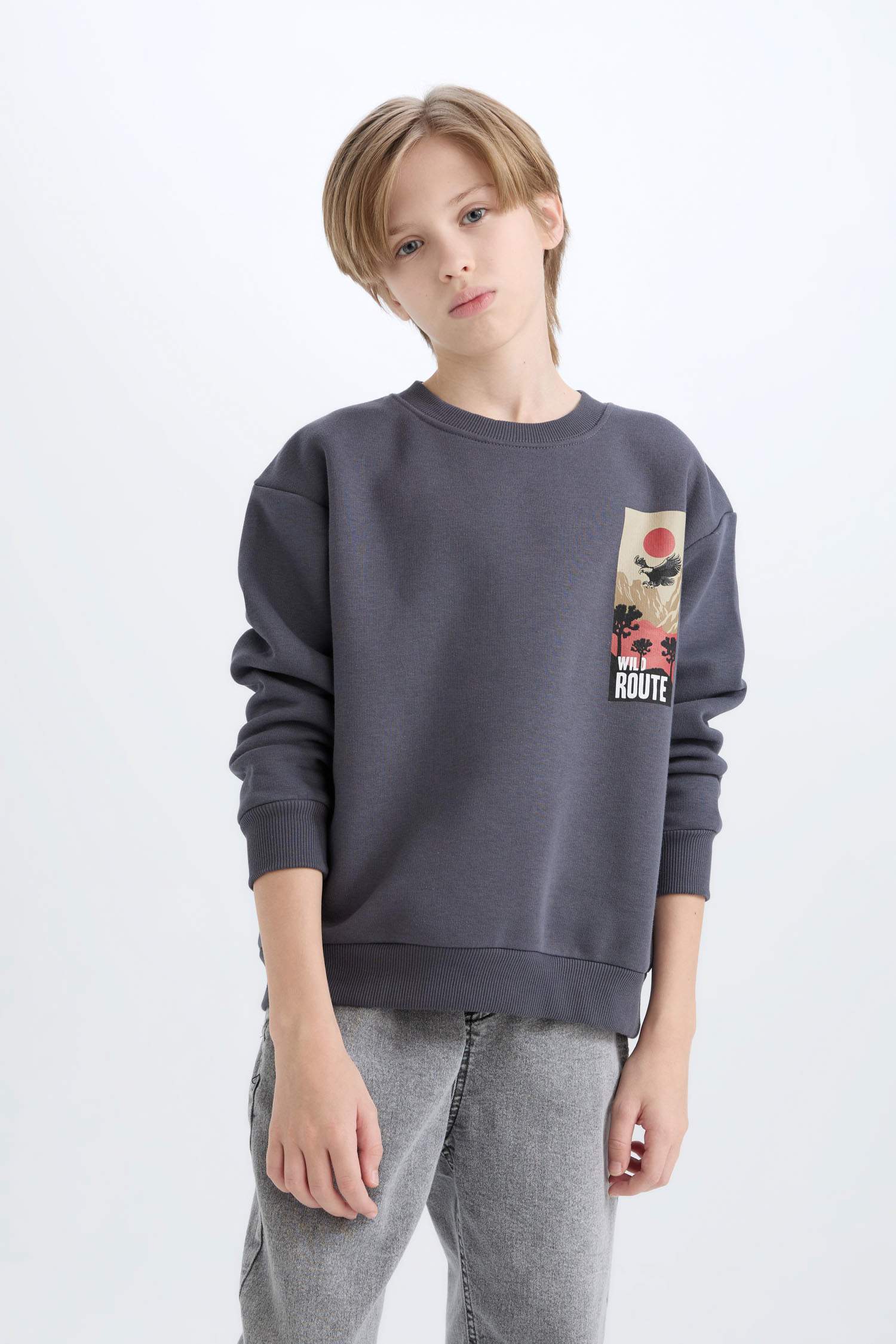 Erkek Çocuk Oversize Geniş Kalıp Bisiklet Yaka Sırt Baskılı Sweatshirt