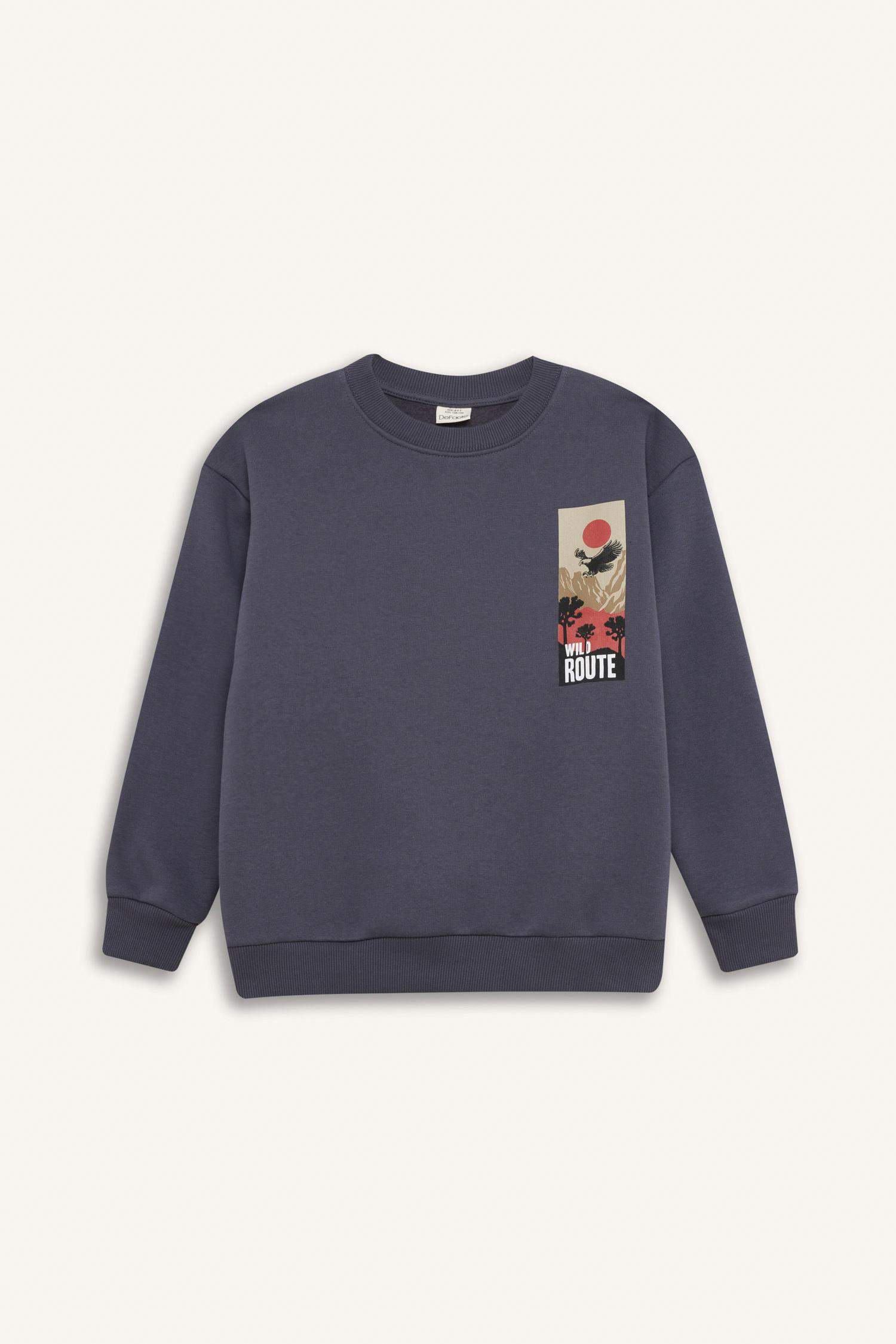 Erkek Çocuk Oversize Geniş Kalıp Bisiklet Yaka Sırt Baskılı Sweatshirt