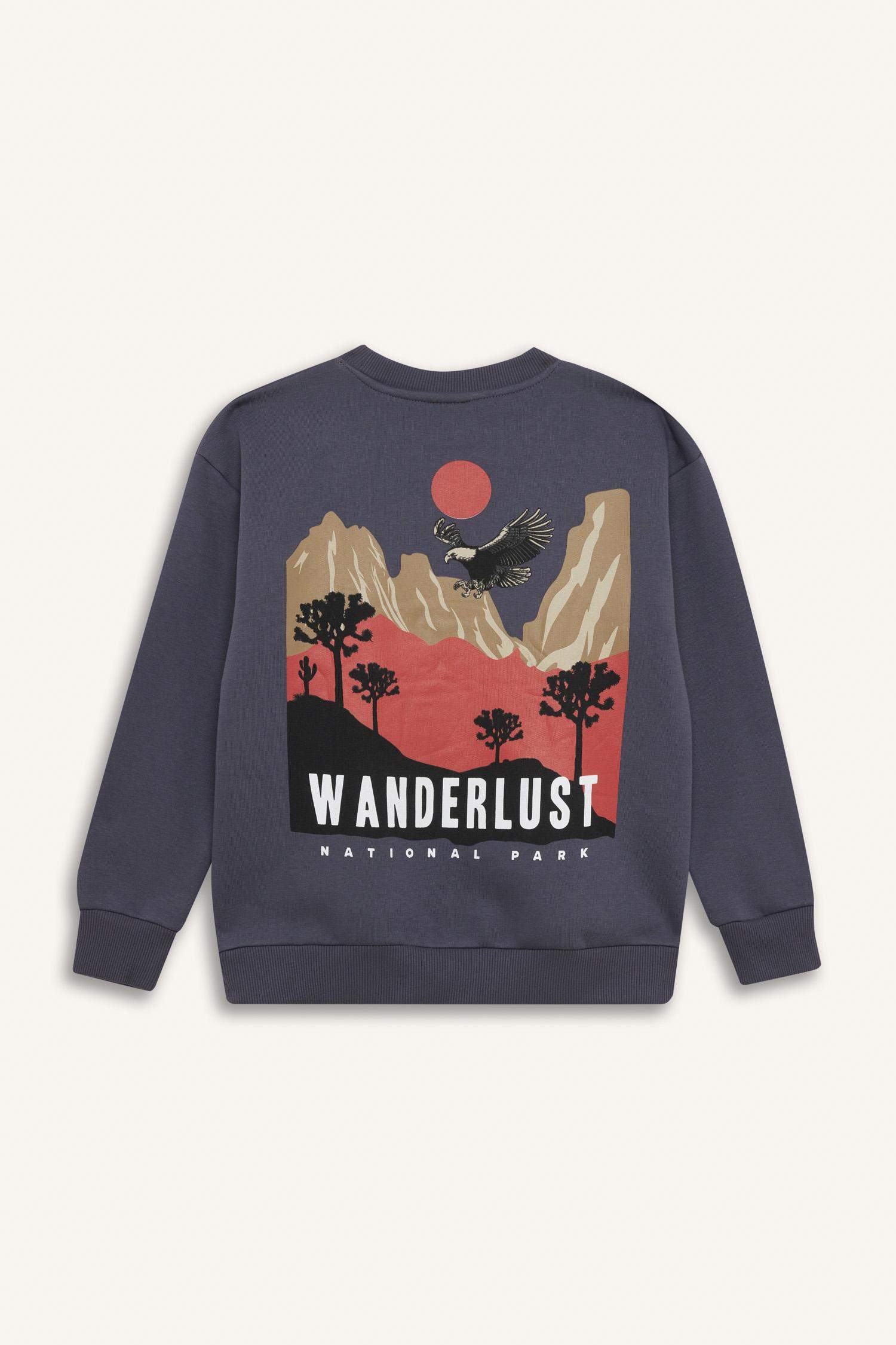 Erkek Çocuk Oversize Geniş Kalıp Bisiklet Yaka Sırt Baskılı Sweatshirt