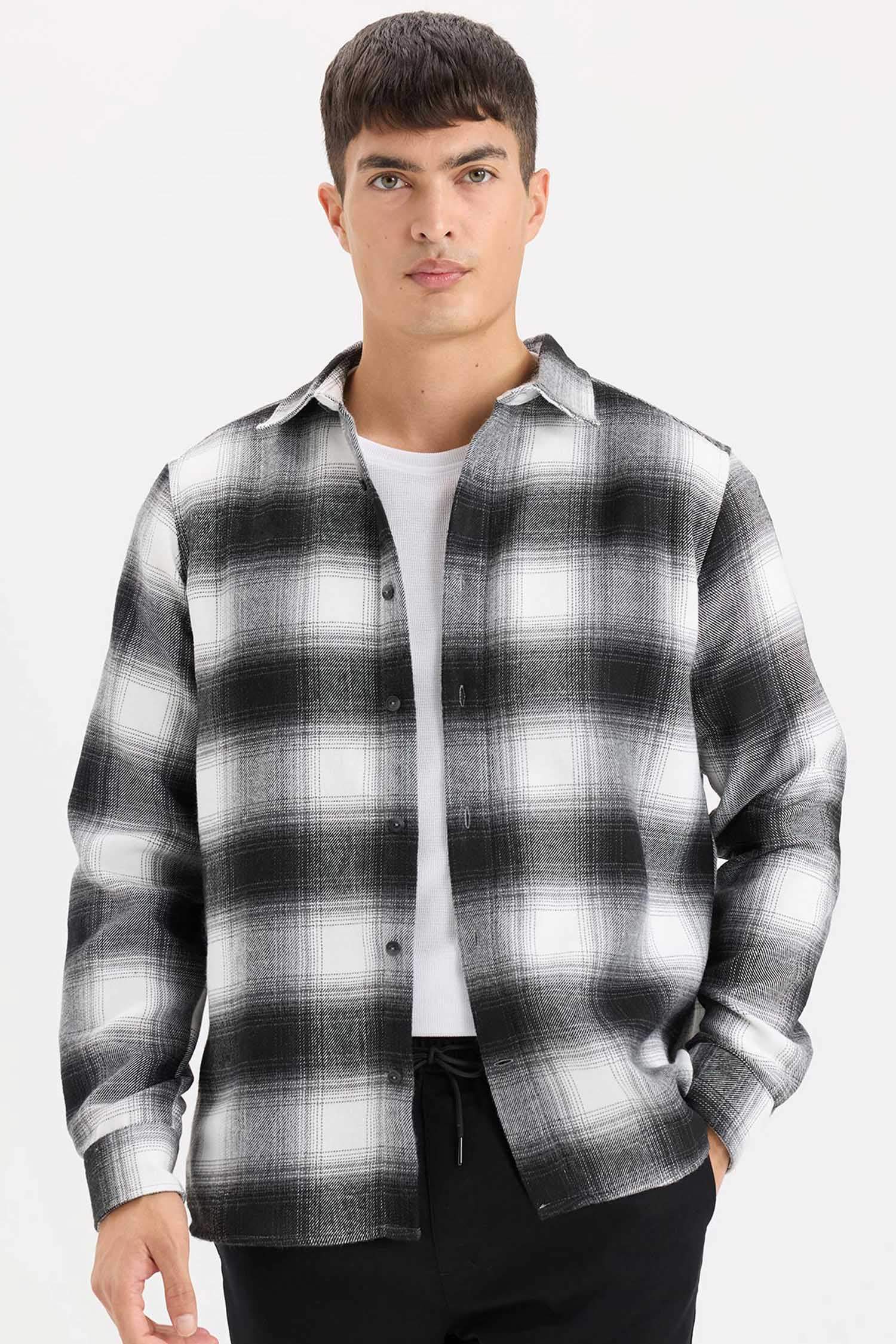 Regular Fit Flannel Long Sleeve Checkered Shirt