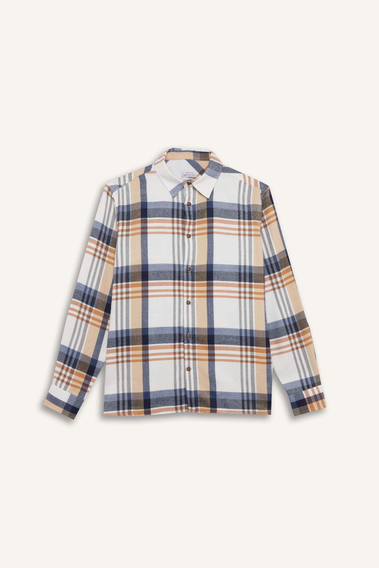 قميص بولو كاروهات كم طويل فلانيل قصة عادية