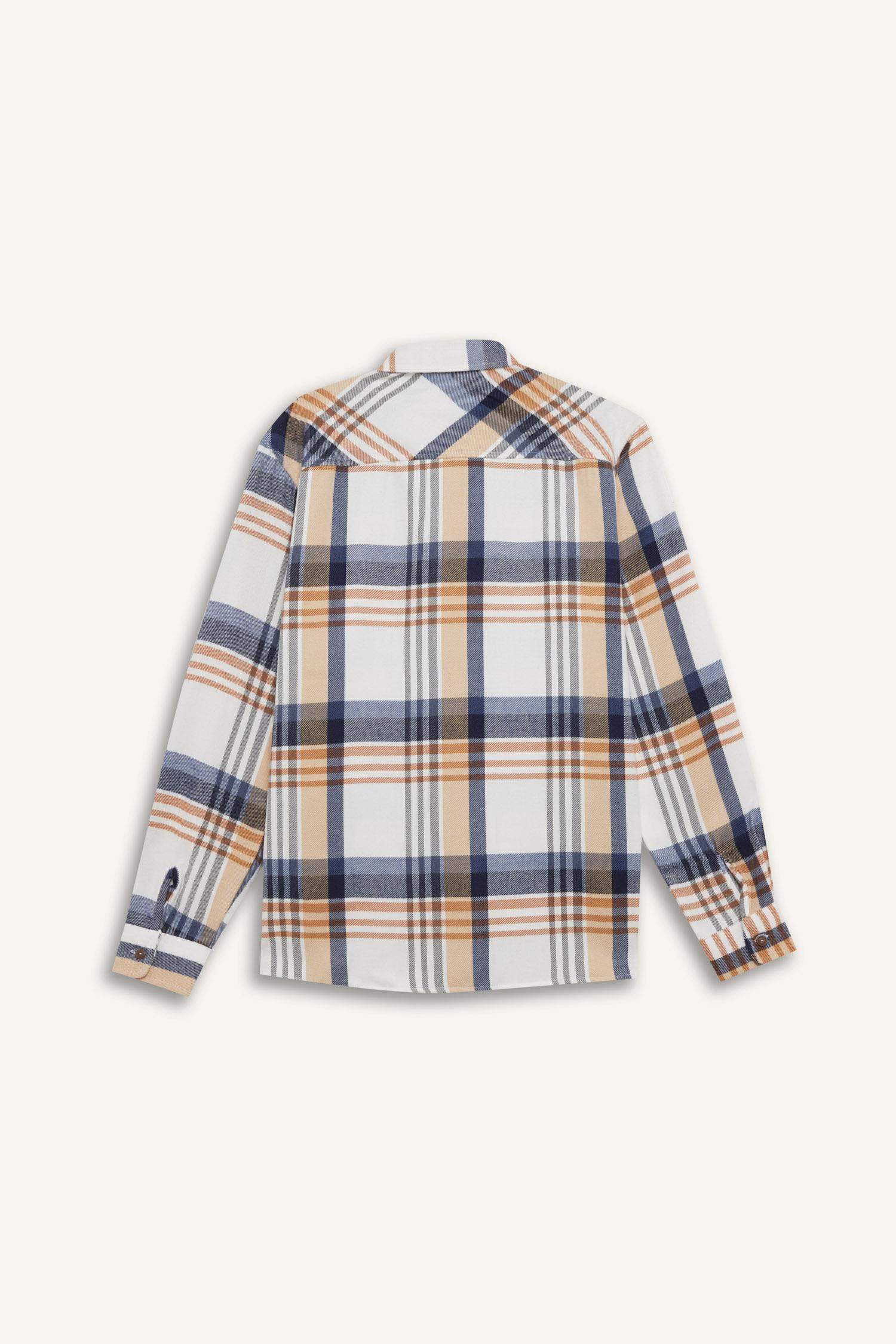 قميص بولو كاروهات كم طويل فلانيل قصة عادية