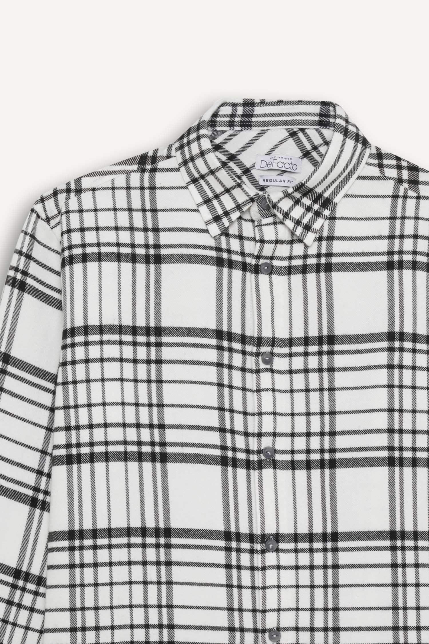 قميص كاروهات ردن طويل قصة عادية برقبة بولو