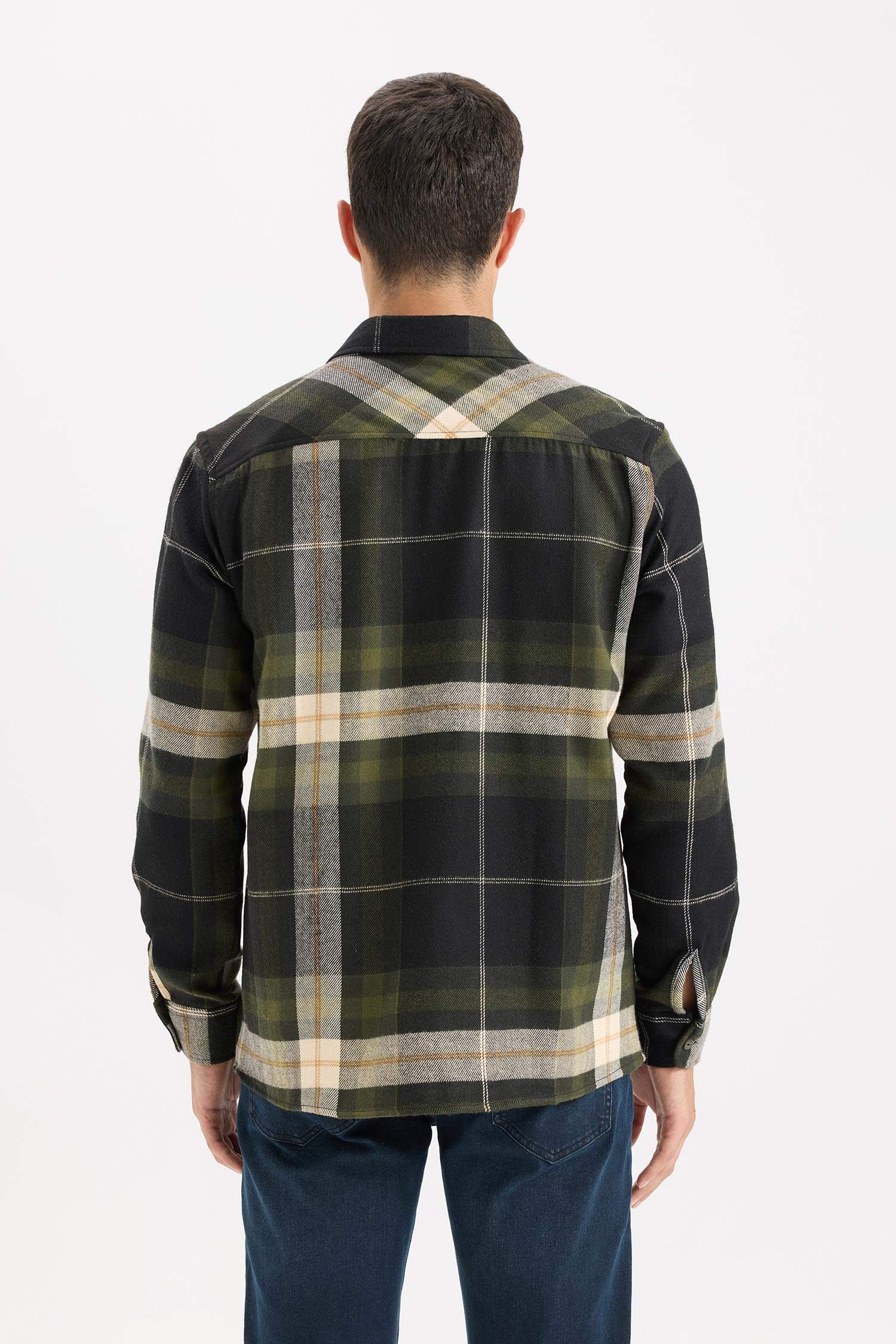 قميص كاروهات ردن طويل قصة عادية برقبة بولو