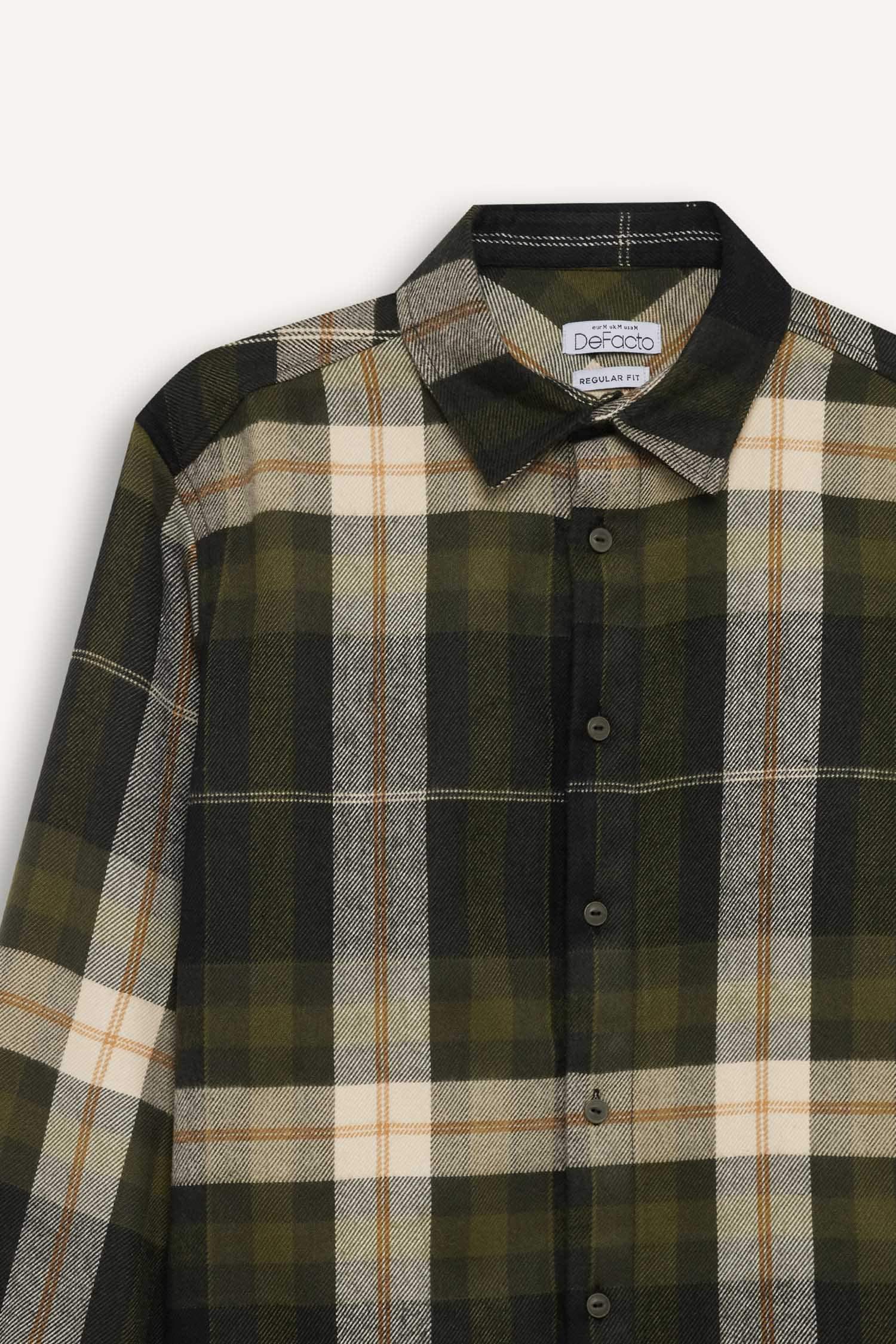 قميص كاروهات ردن طويل قصة عادية برقبة بولو