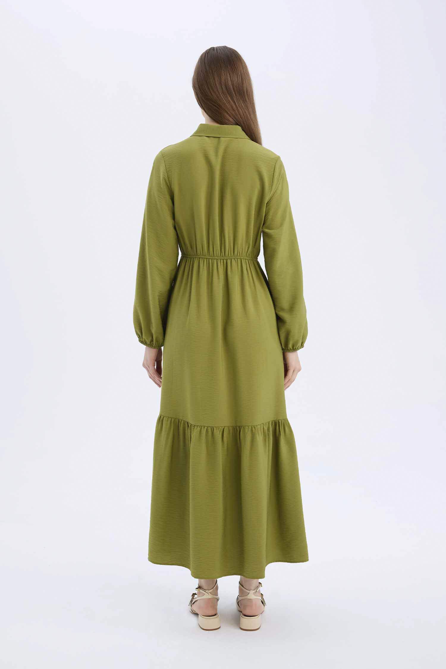 فستان طويل سادة مدرز بياخة قميص