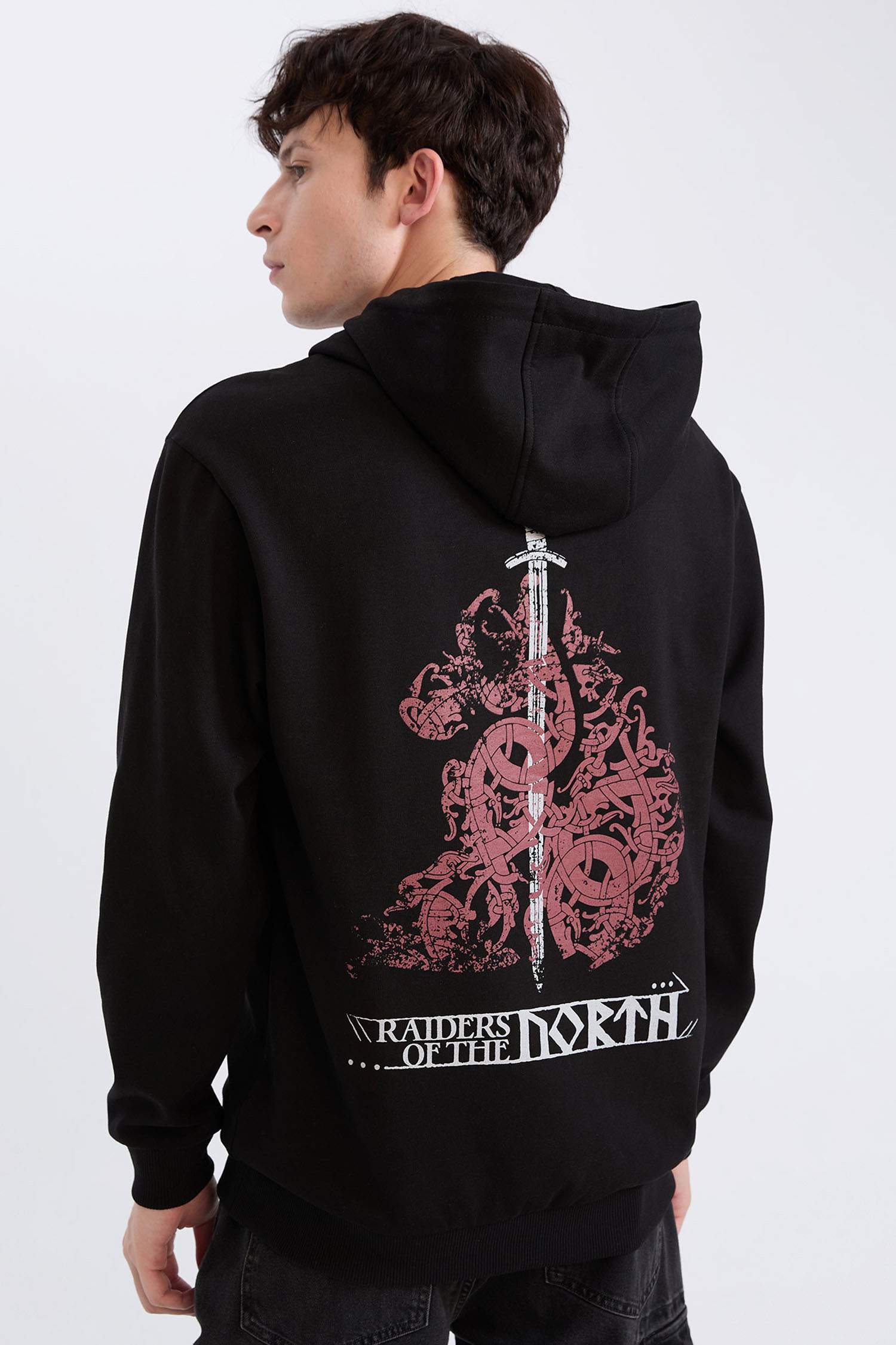 Vikings Valhalla Regular Fit Kapüşonlu Sırt Baskılı Sweatshirt