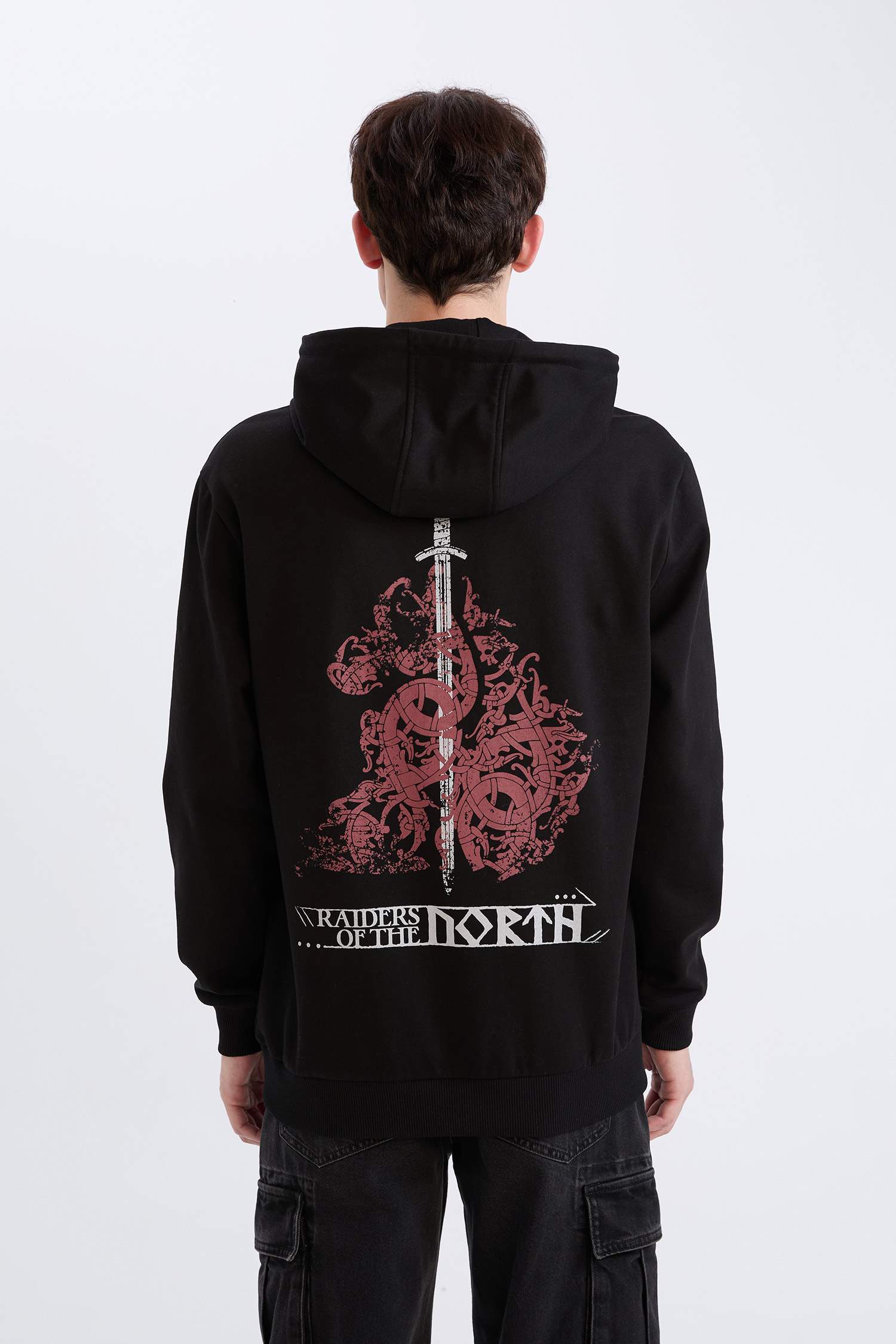 Vikings Valhalla Regular Fit Kapüşonlu Sırt Baskılı Sweatshirt