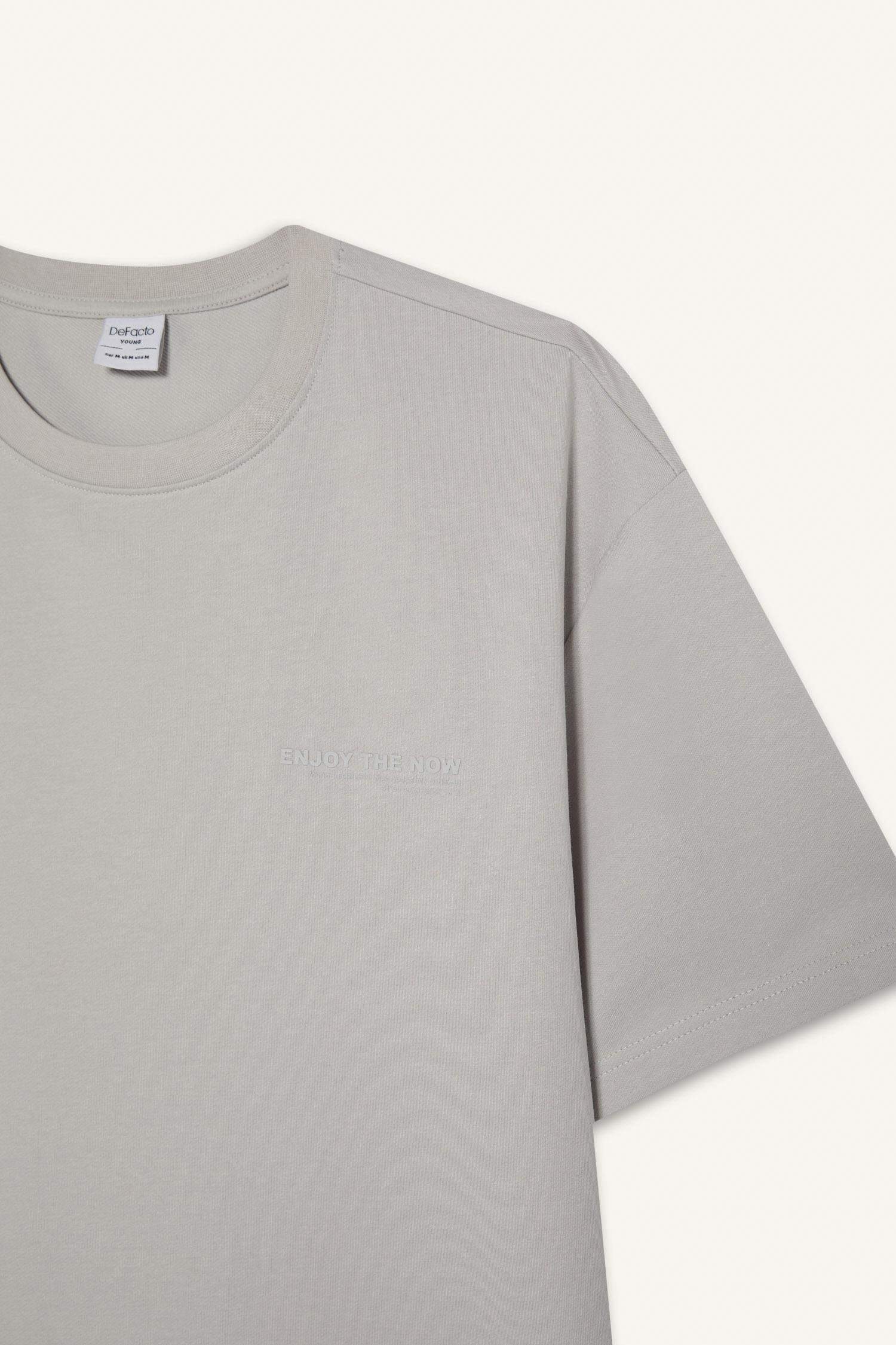 Boxy Fit Crew Neck Printed Heavy Fabric T-Shirt