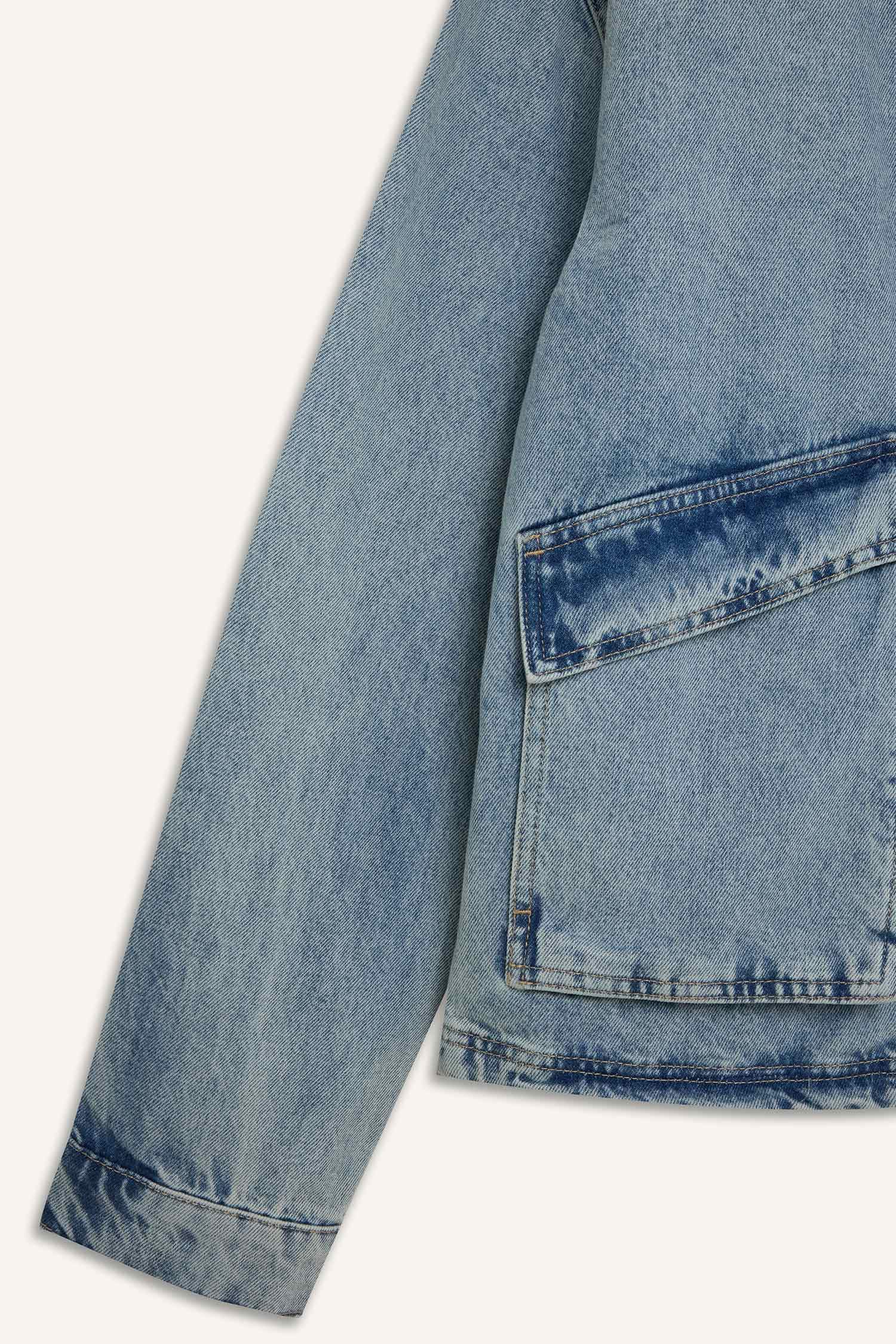 %100 Pamuk Polo Yaka Cepli Fermuarlı Denim Ceket
