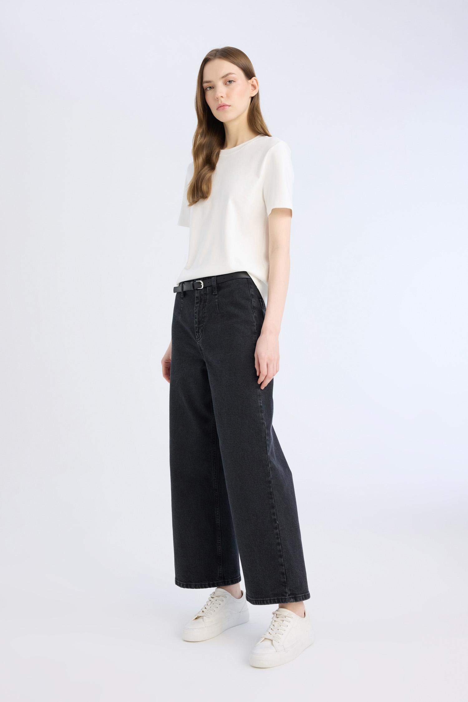 Culotte High Waist Ankle Length Spanish Belted Jeans