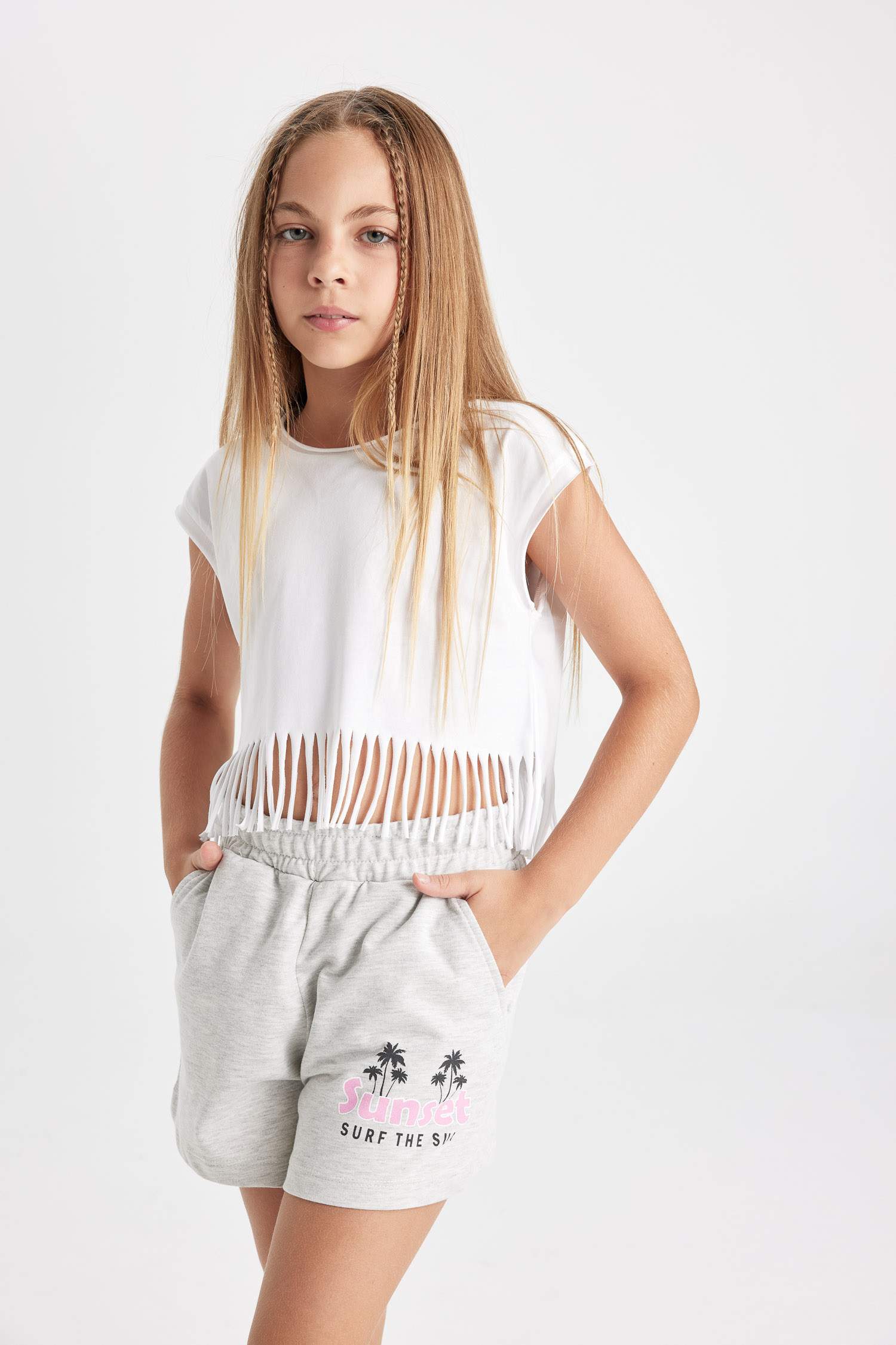 Kız Çocuk Crop Kısa Kollu Tişört