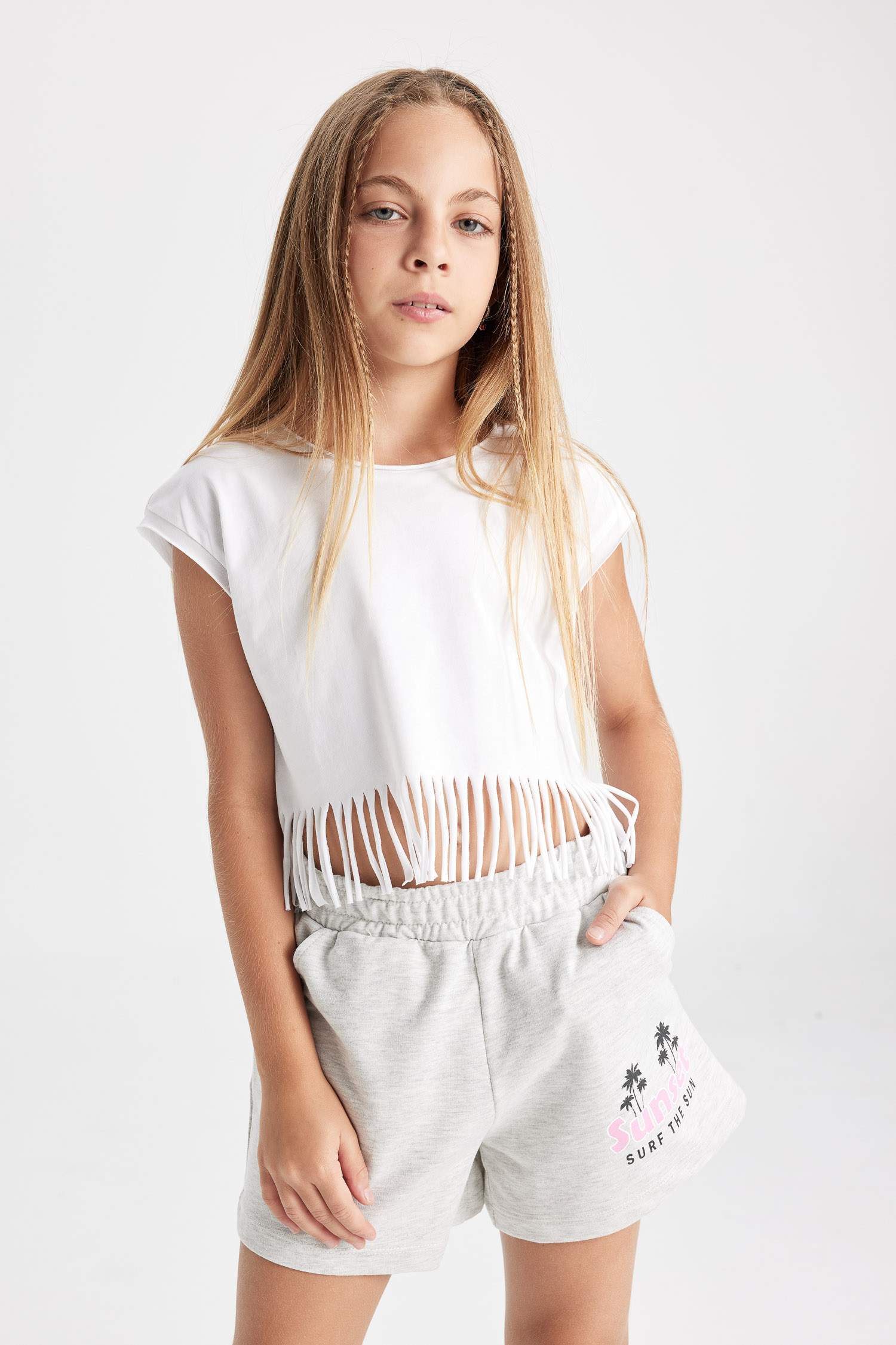 Kız Çocuk Crop Kısa Kollu Tişört