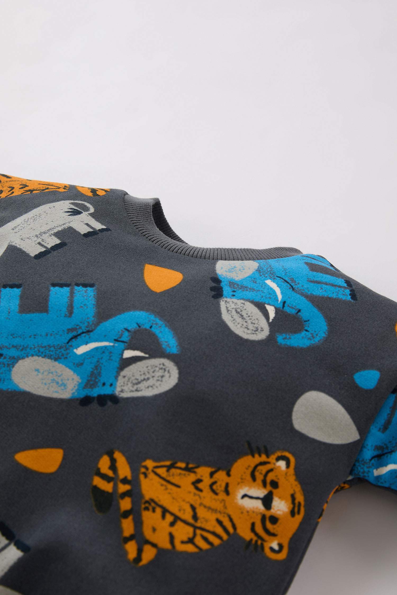 Erkek Bebek 2'li Takım Hayvan Desenli Sweatshirt Beli Lastikli Alt