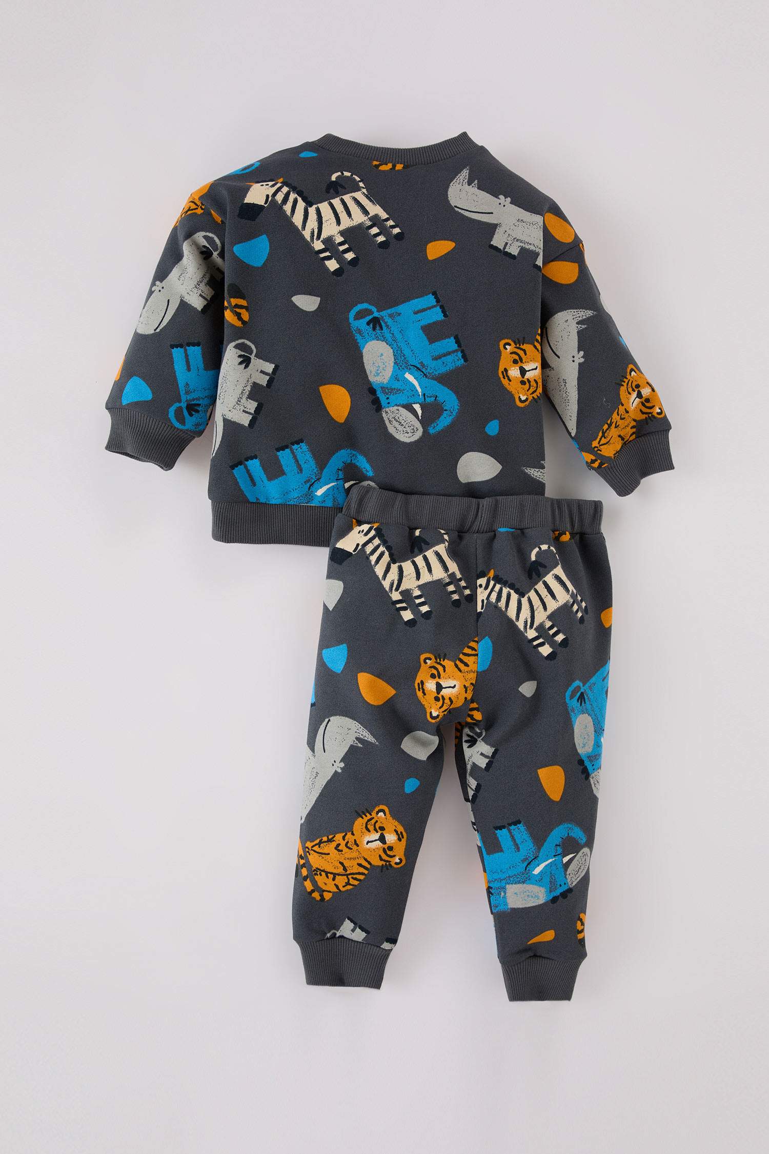 Erkek Bebek 2'li Takım Hayvan Desenli Sweatshirt Beli Lastikli Alt