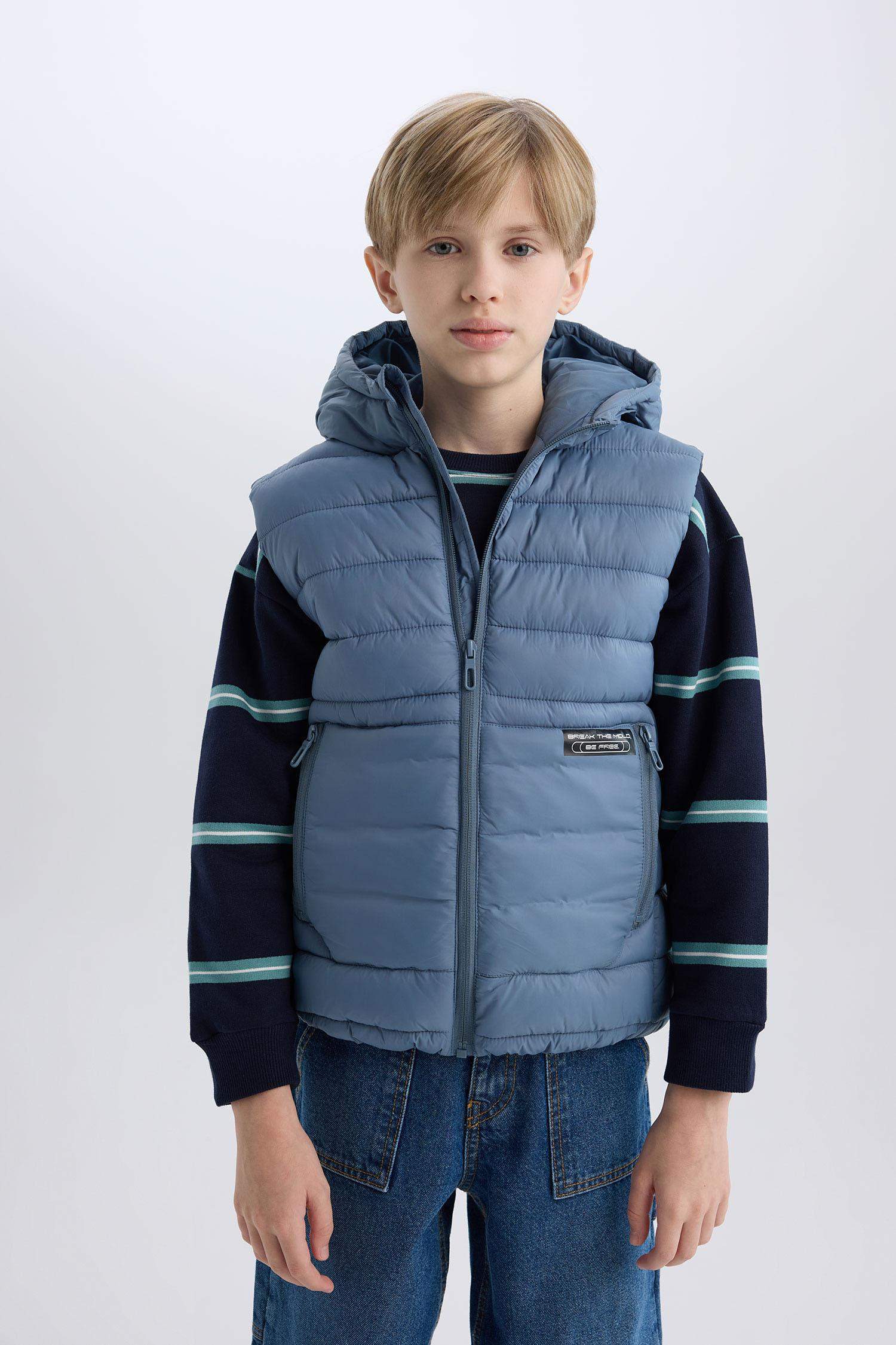 Erkek Çocuk Su Geçirmez Kapüşonlu Fermuarlı Şişme Yelek