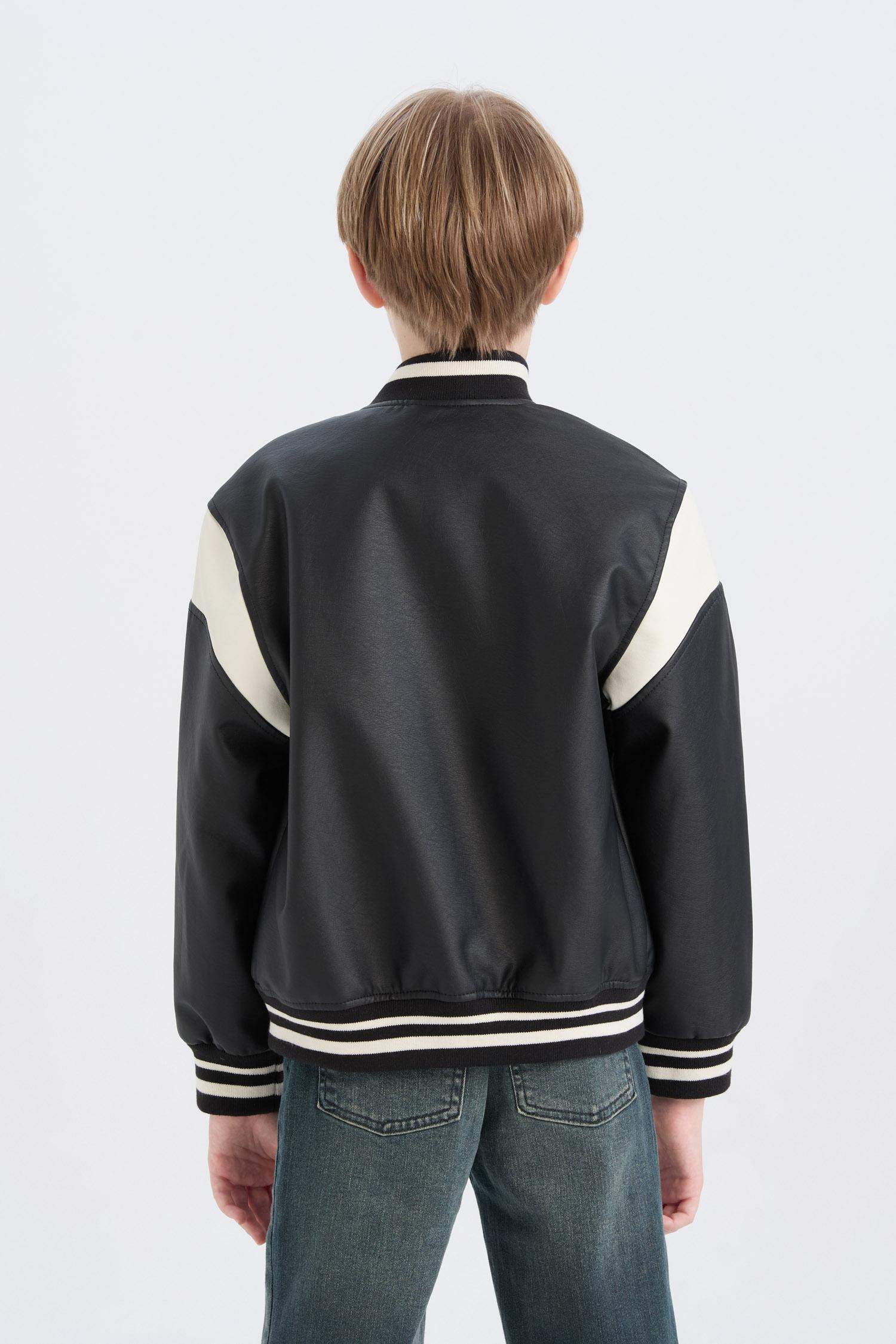 Erkek Çocuk Su Geçirmez Kolej Yaka Çıtçıtlı Bomber Ceket Mont