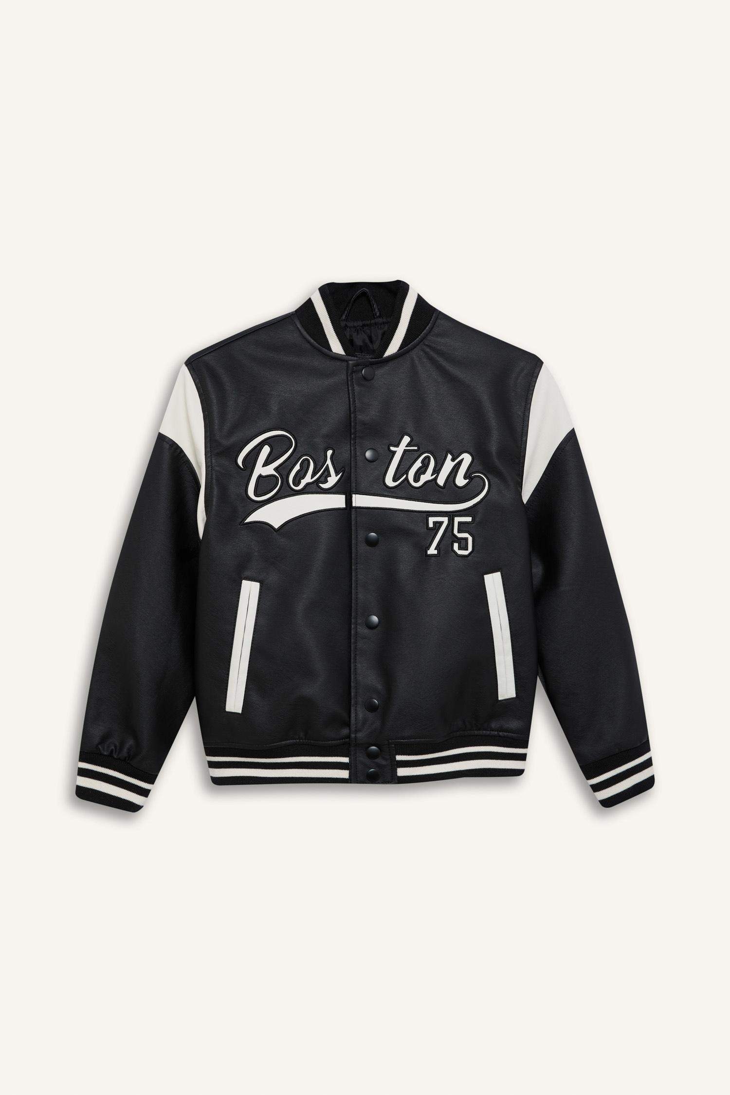 Erkek Çocuk Su Geçirmez Kolej Yaka Çıtçıtlı Bomber Ceket Mont