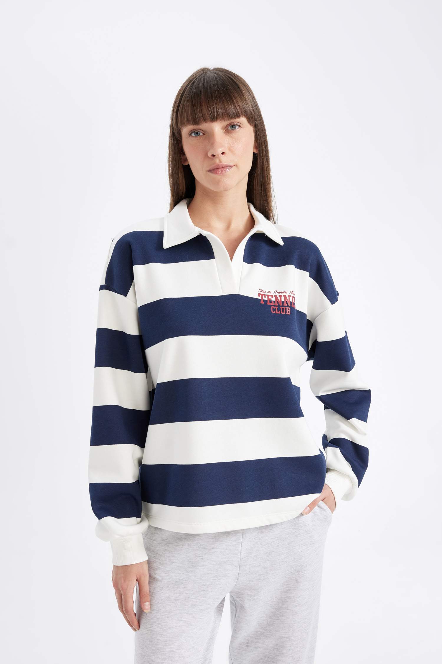 релакс пішімі слоган поло жаға Свитер